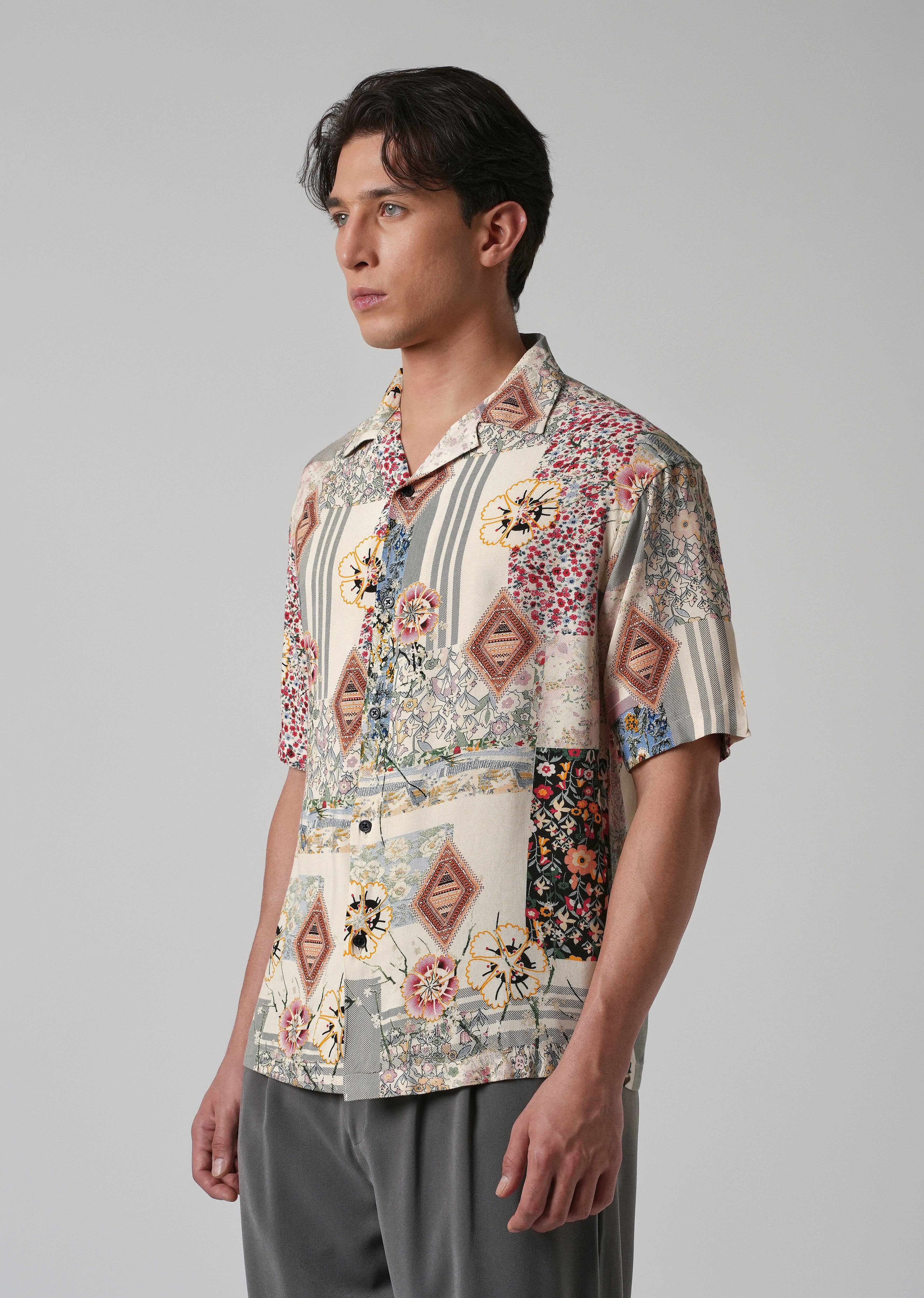 Floral Geometric Oversized Feather Shirt - Image 3