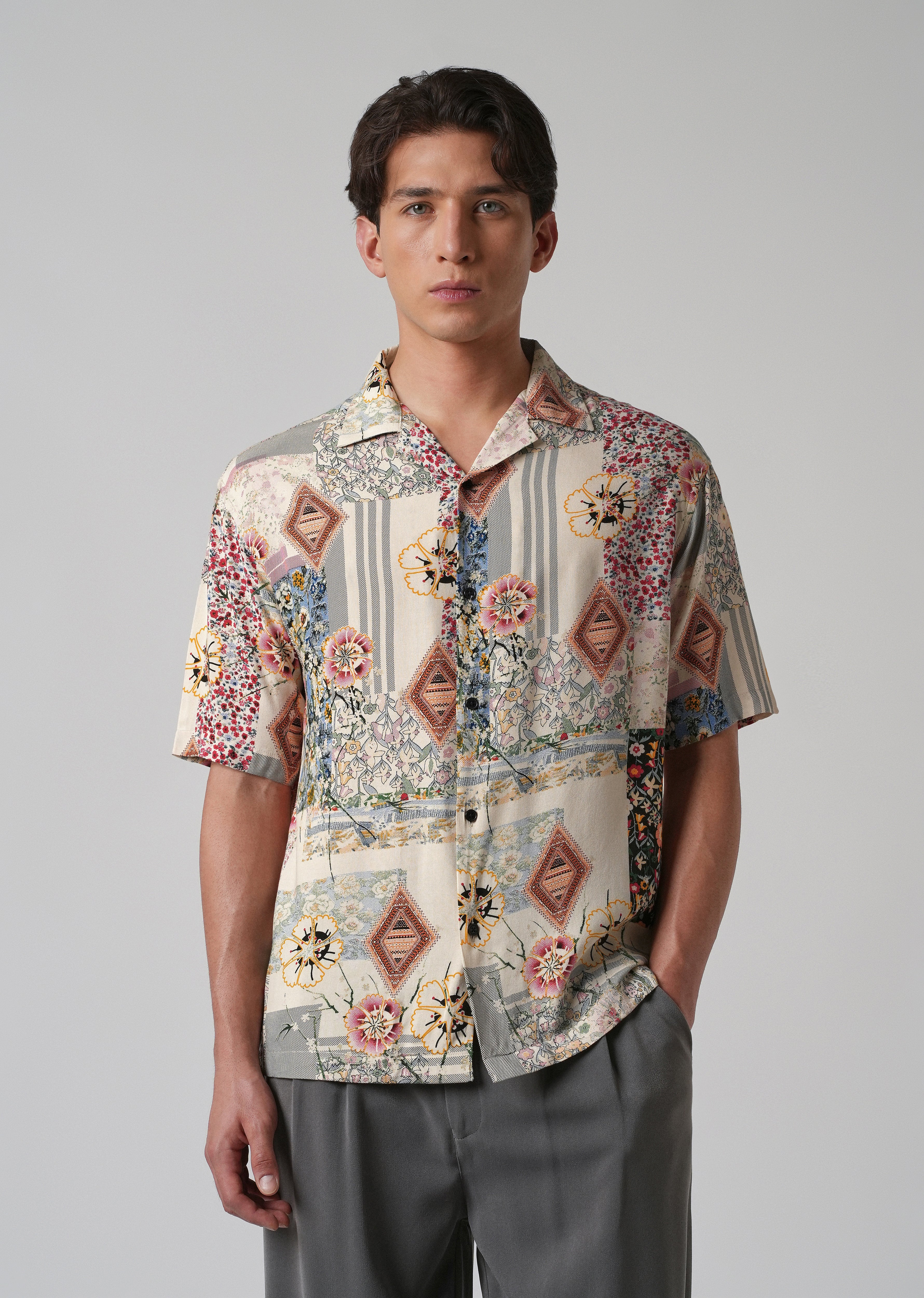 Floral Geometric Oversized Feather Shirt - Image 4
