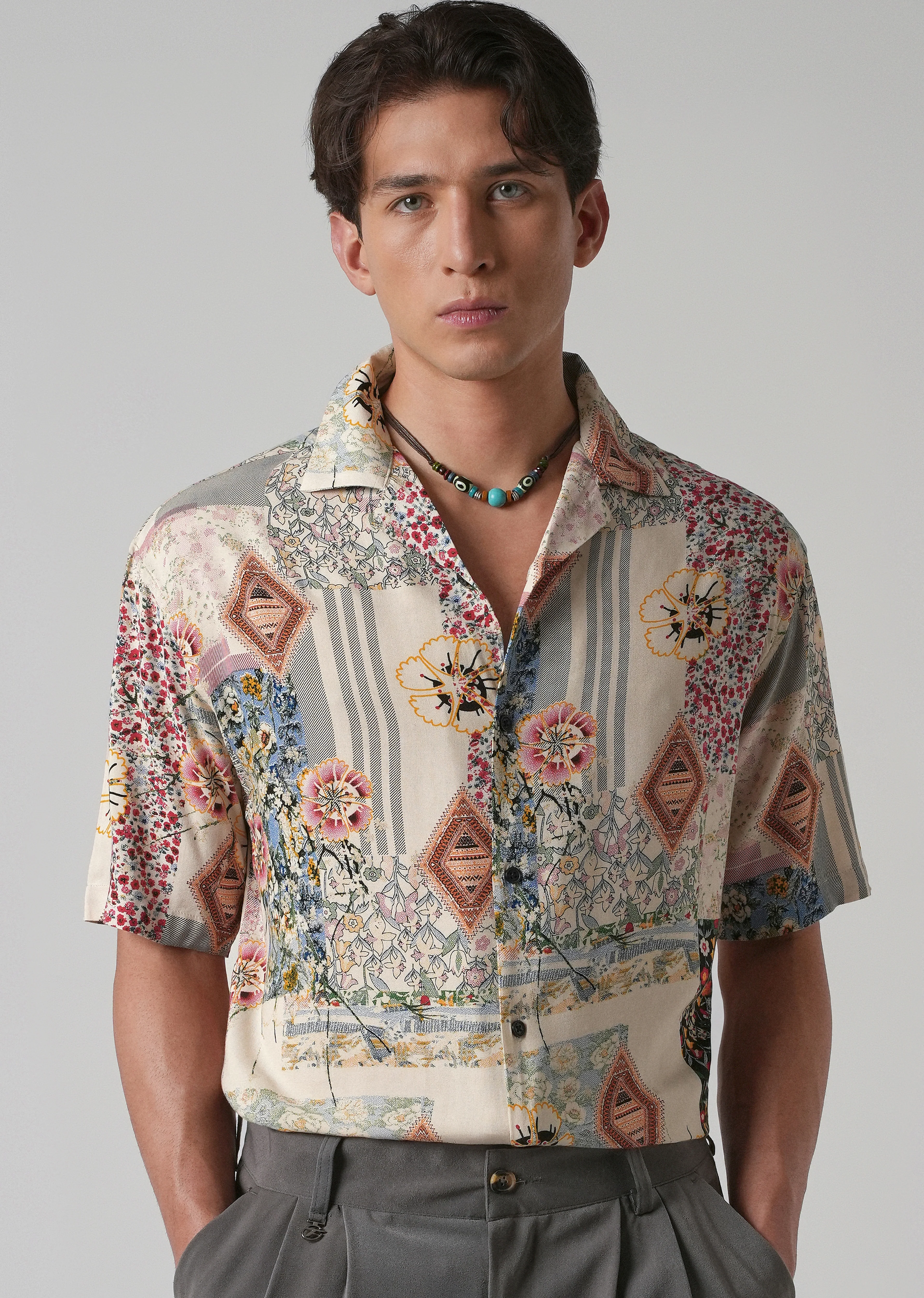 Floral Geometric Oversized Feather Shirt - Image 7