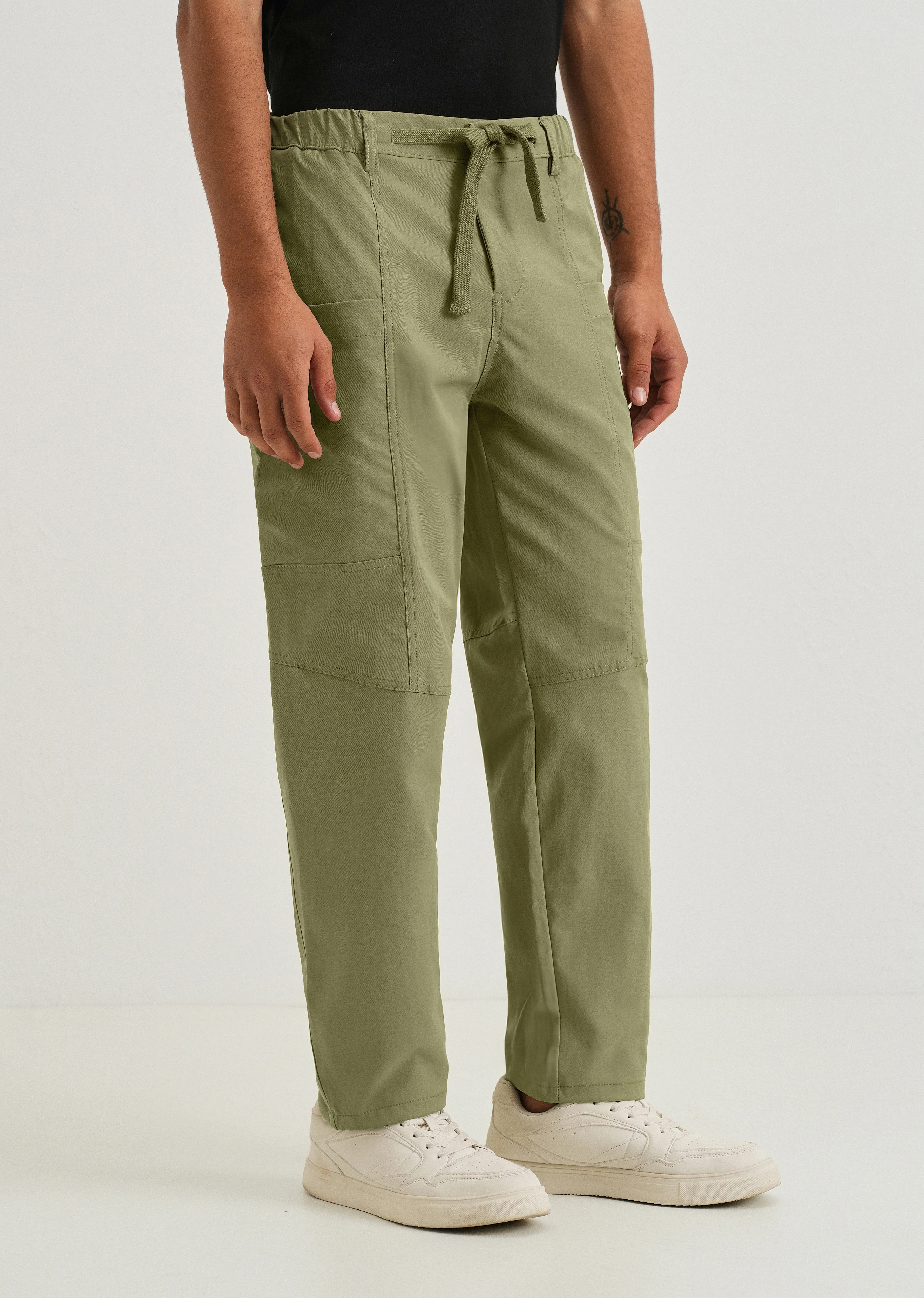Forest Green Drawstring Panel Cargo Pant - Image 4