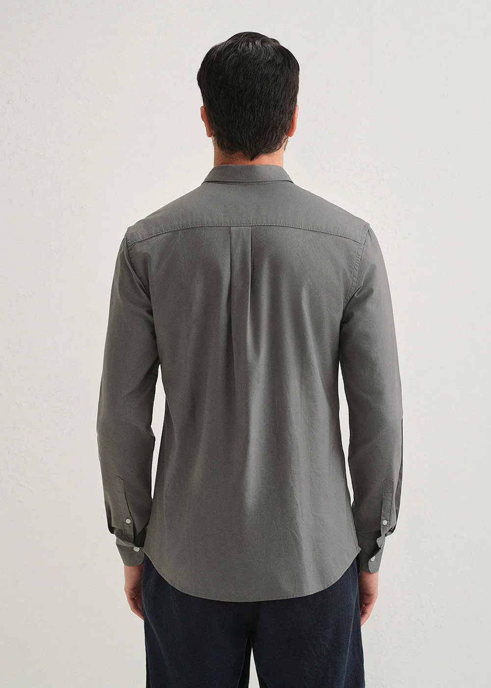Fossil Grey Plain Cotton Oxford Shirt - Image 2
