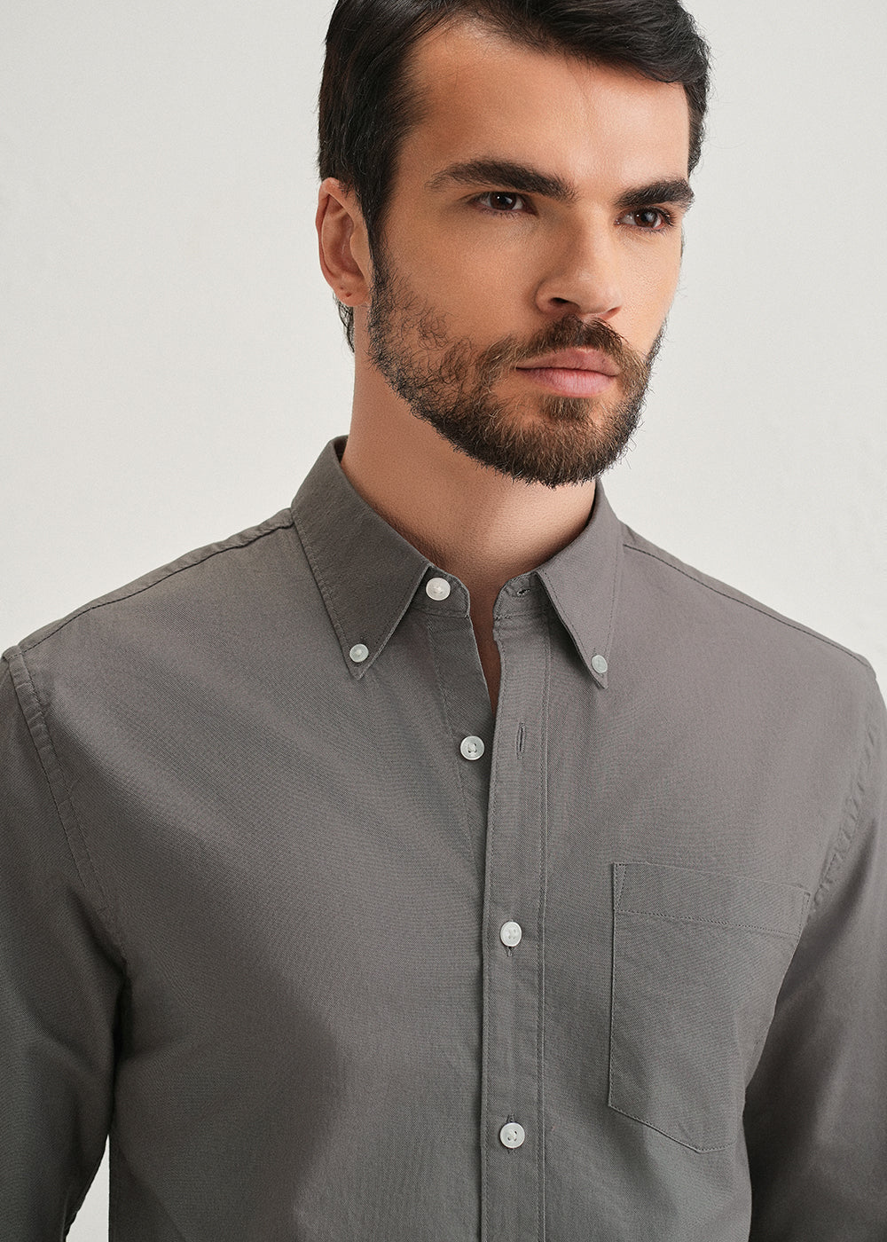 Fossil Grey Plain Cotton Oxford Shirt - Image 5