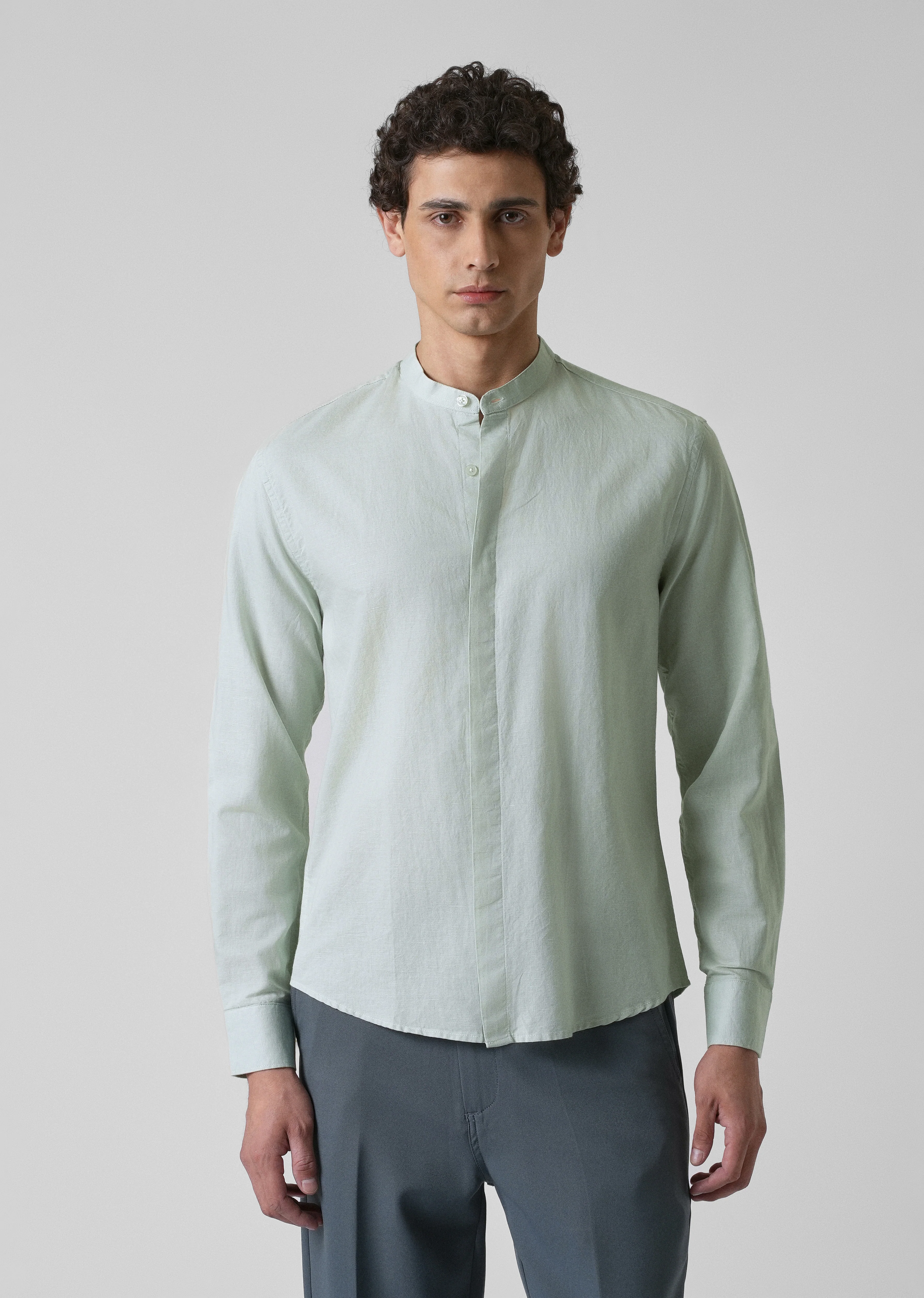 French Mist Green Cotton Linen Shirt - Image 3
