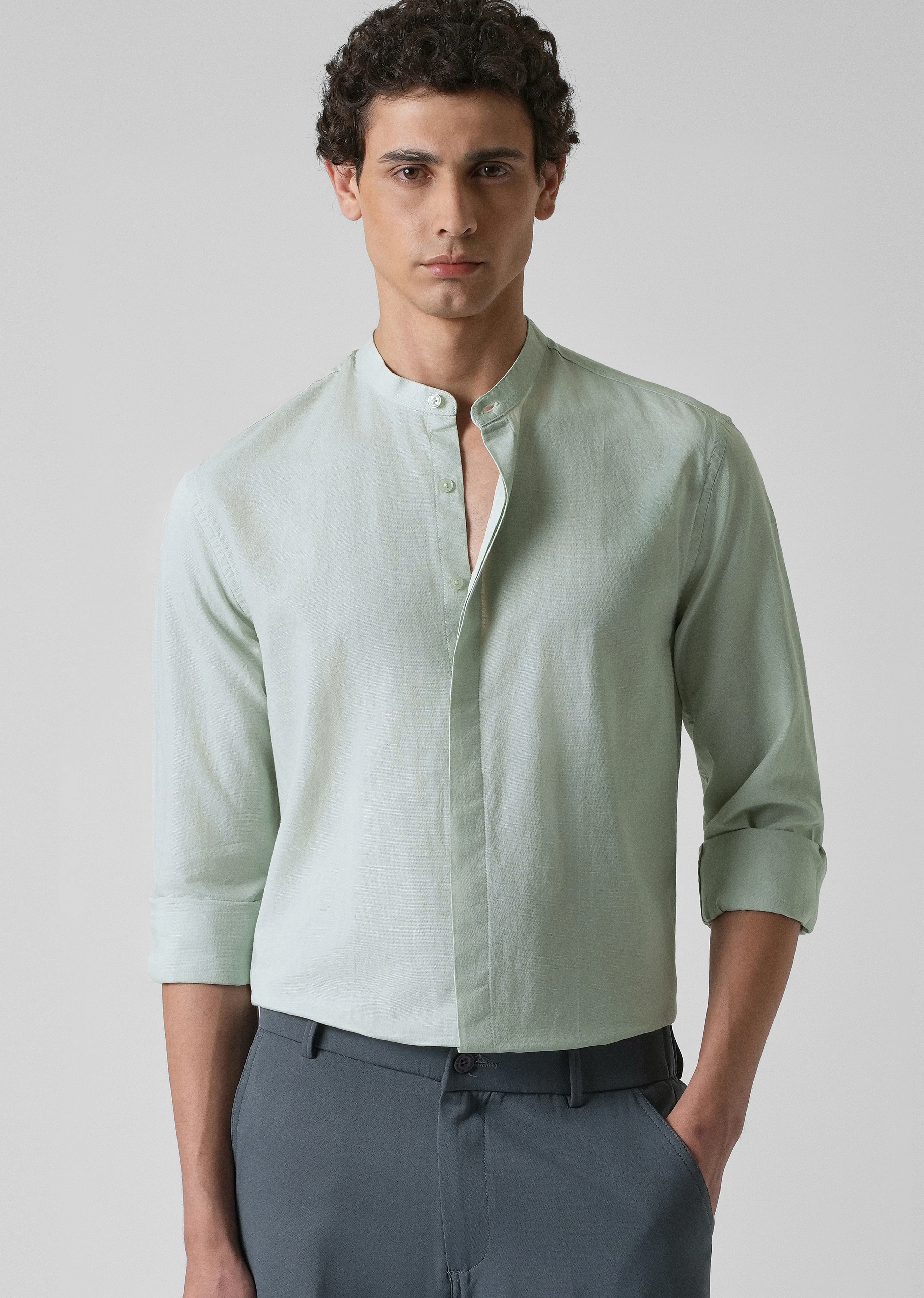 French Mist Green Cotton Linen Shirt - Image 7