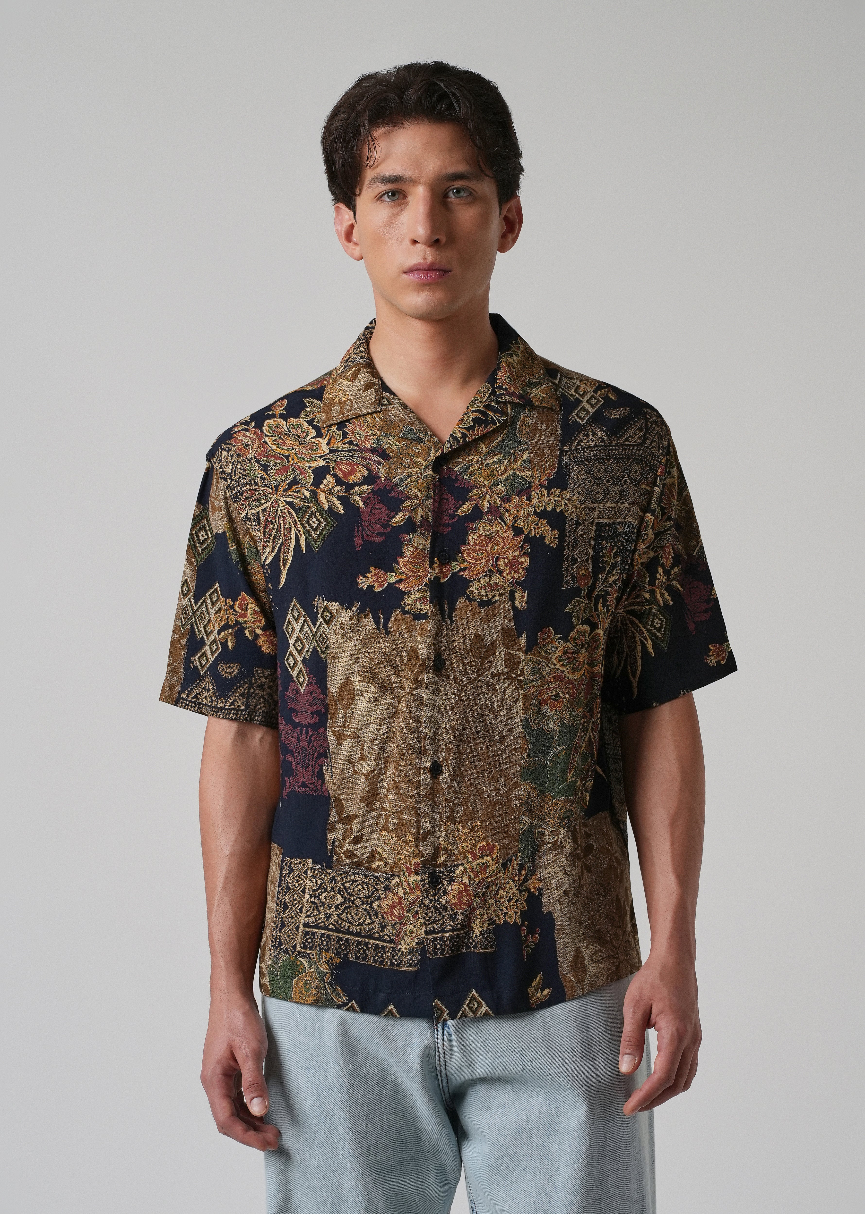 Geo Floral Oversized Feather Shirt - Image 3