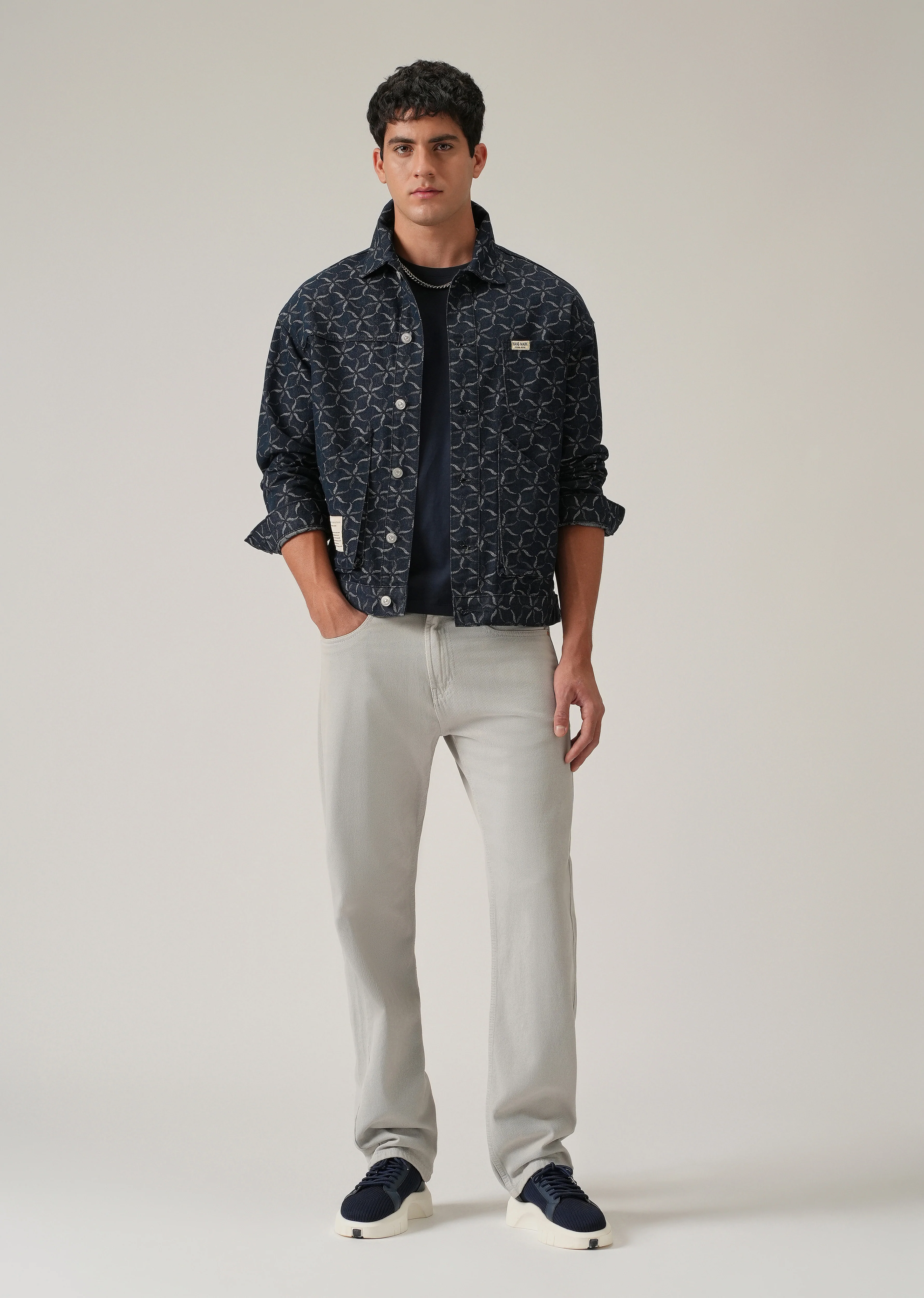 Geometric Floral Denim Jacquard Jacket - Image 6