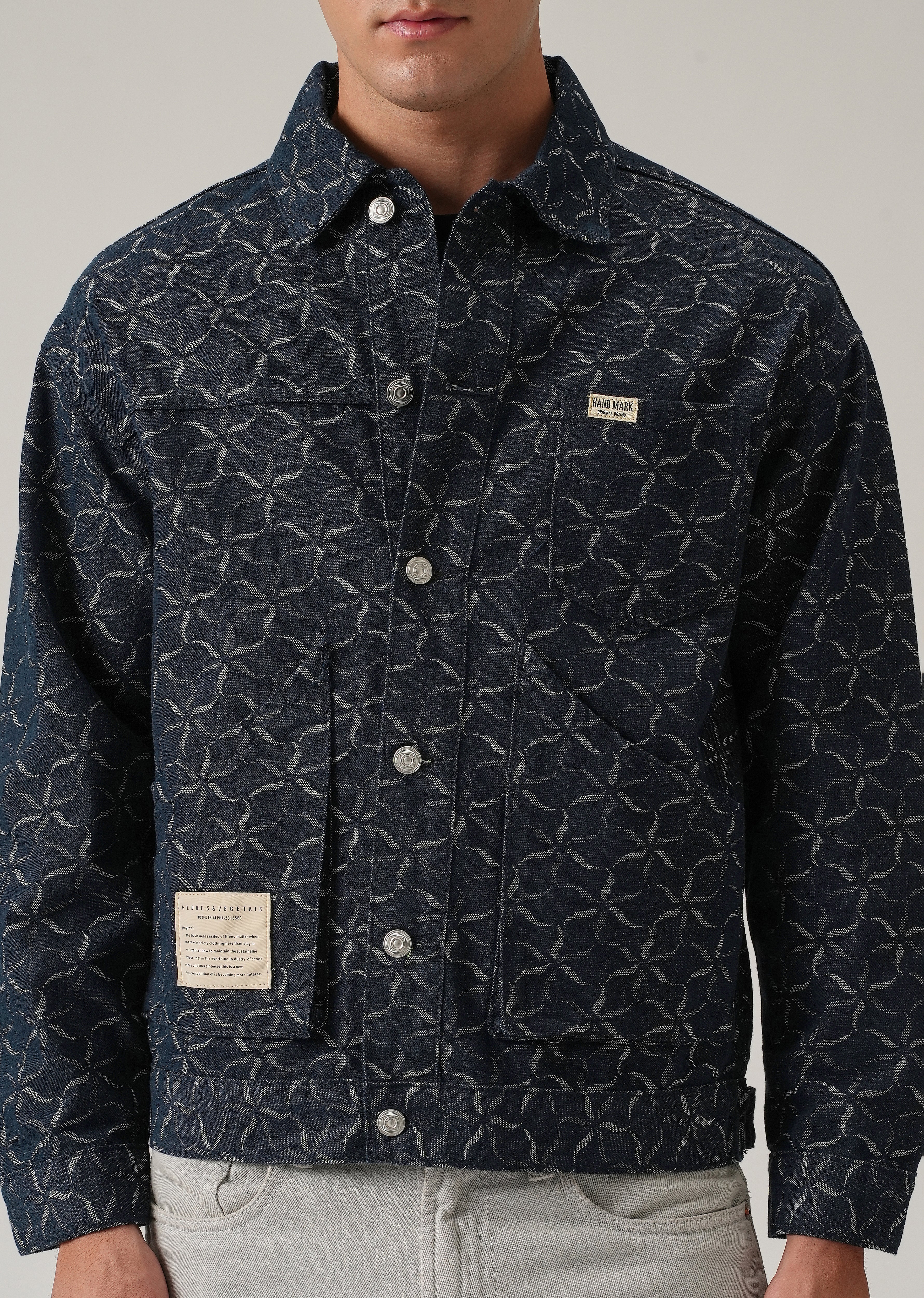 Geometric Floral Denim Jacquard Jacket - Image 7