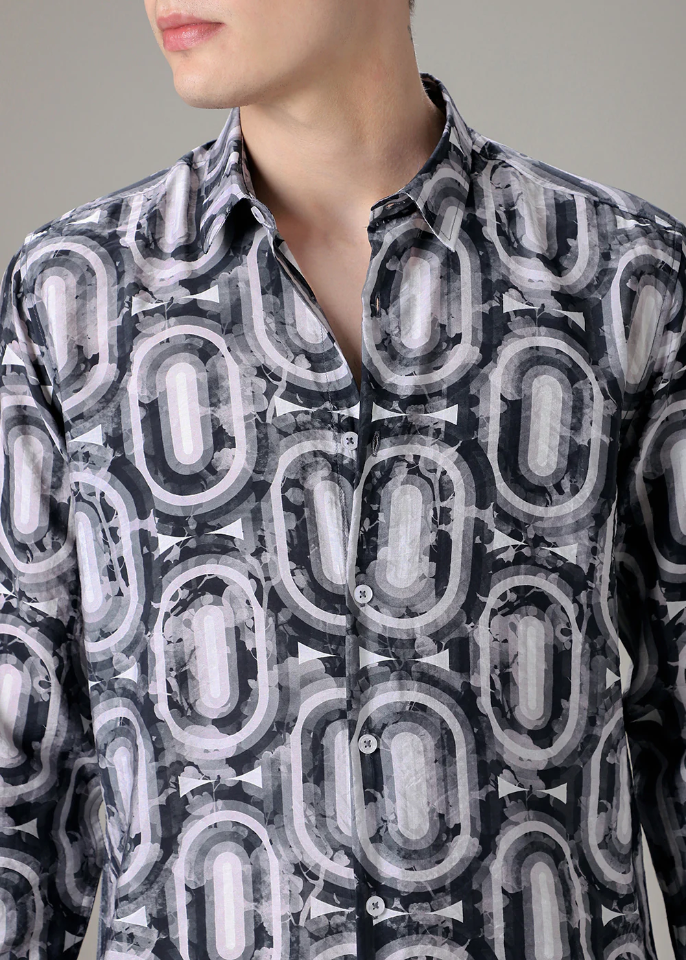 Geometric Plaid Pink Floral Print Shirt - Image 2
