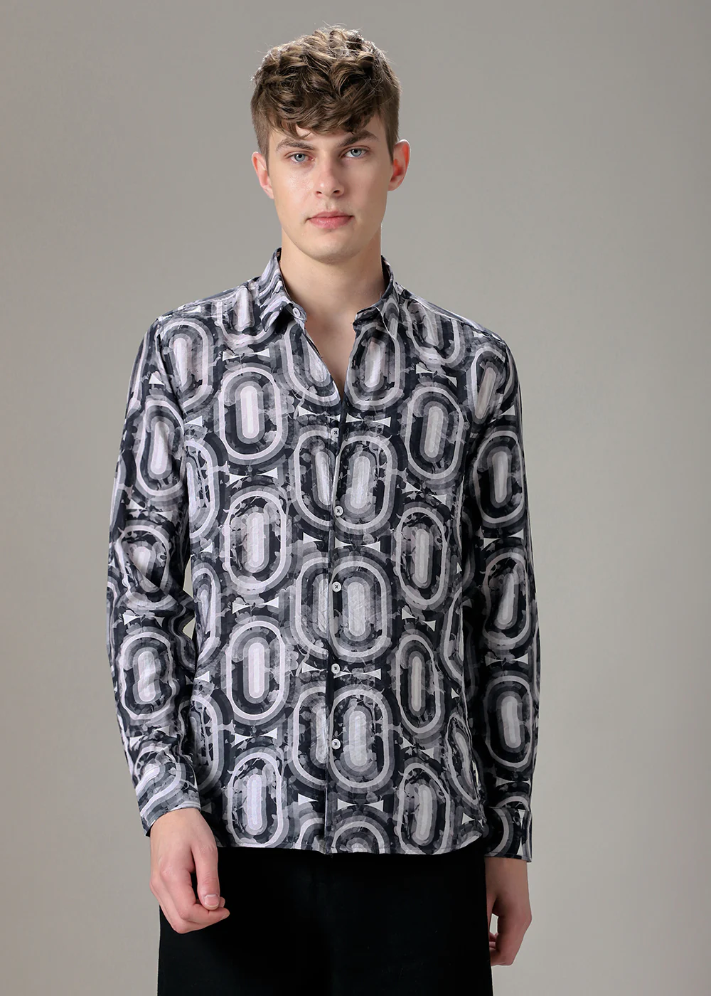 Geometric Plaid Pink Floral Print Shirt - Image 3