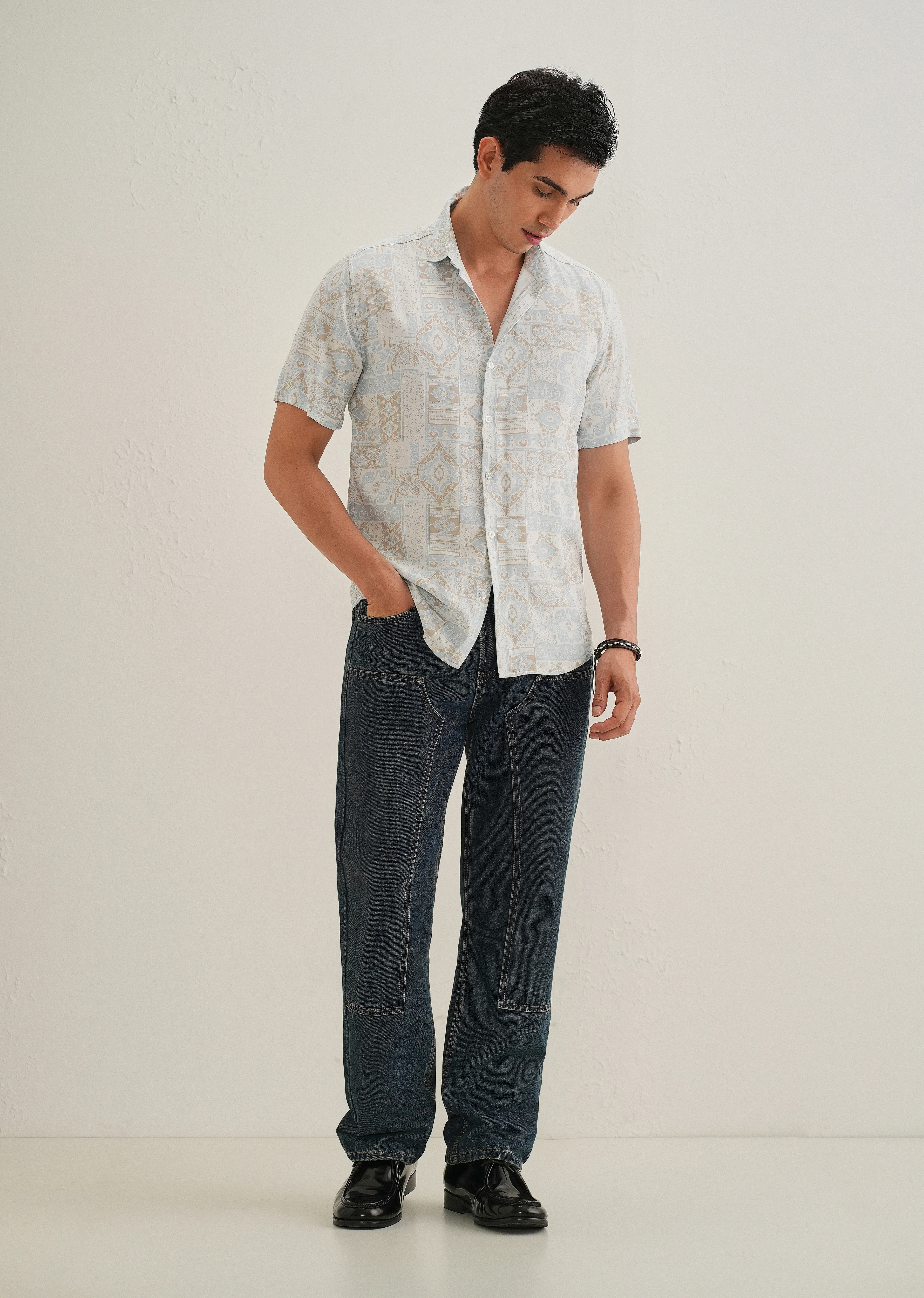 Geometric Print Beige Shirt - Image 6