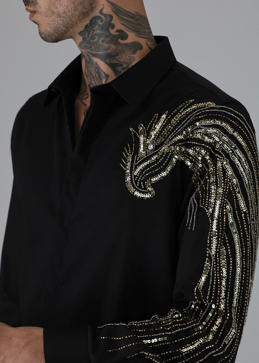 Gold Eagle Black Embellished Designer Shirt - Image 2
