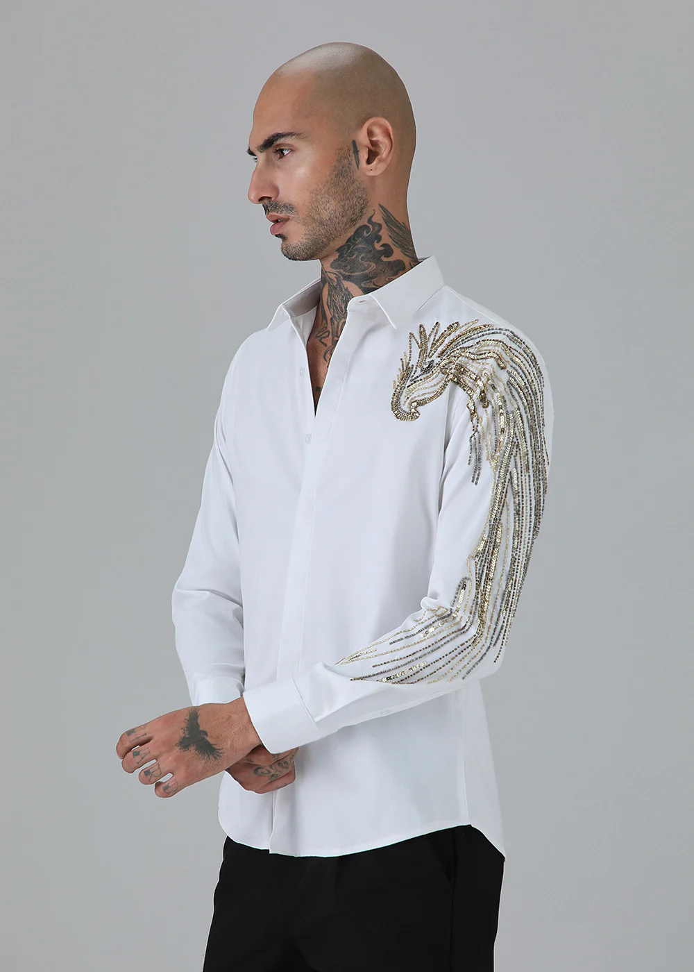 Gold Eagle White Embellished Designer Shirt - Image 5