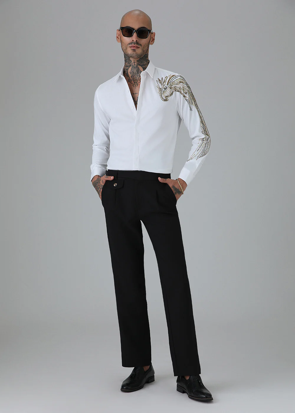Gold Eagle White Embellished Designer Shirt - Image 6