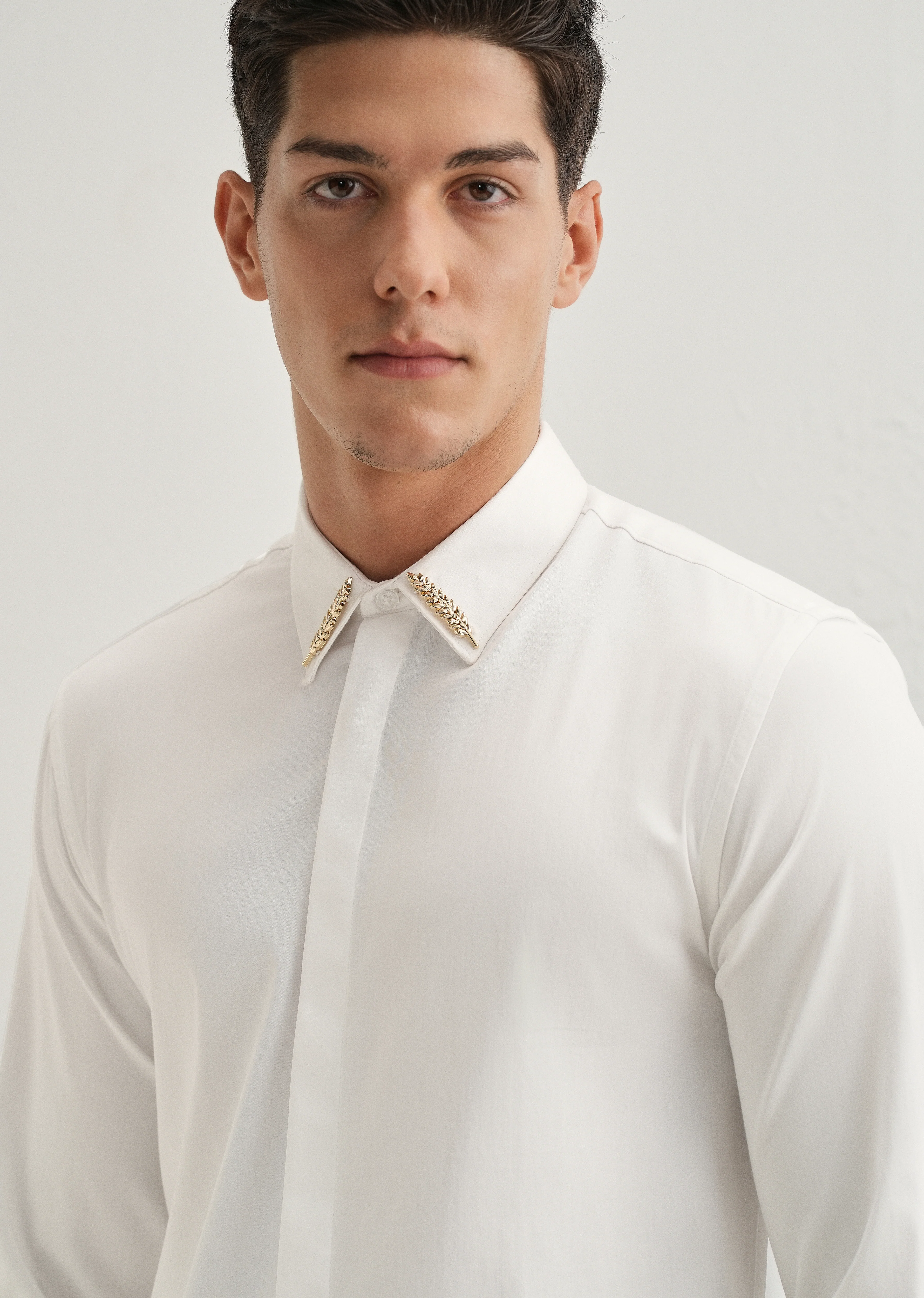 Gold Embellished Collar White Designer Shirt - Image 2