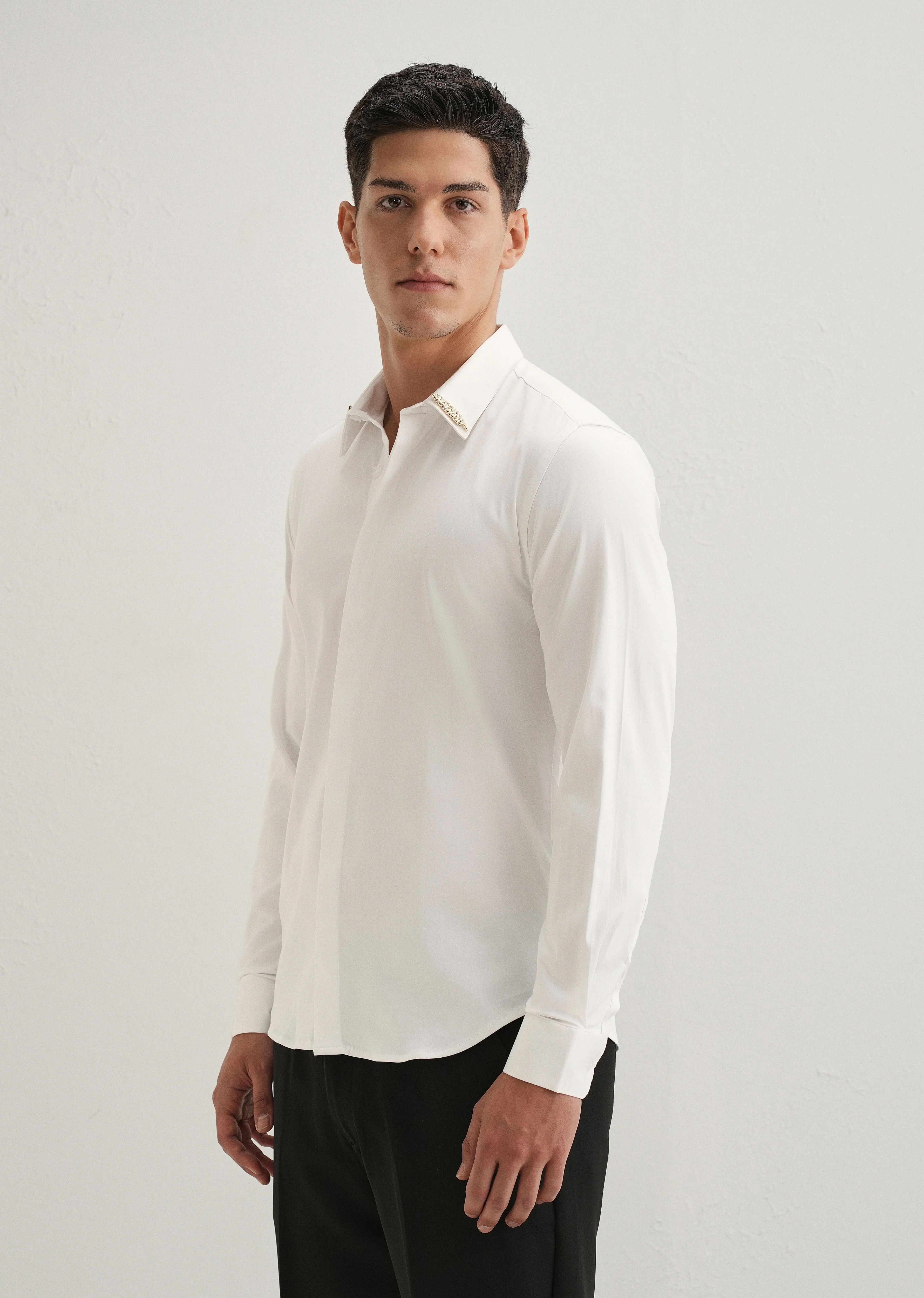Gold Embellished Collar White Designer Shirt - Image 5