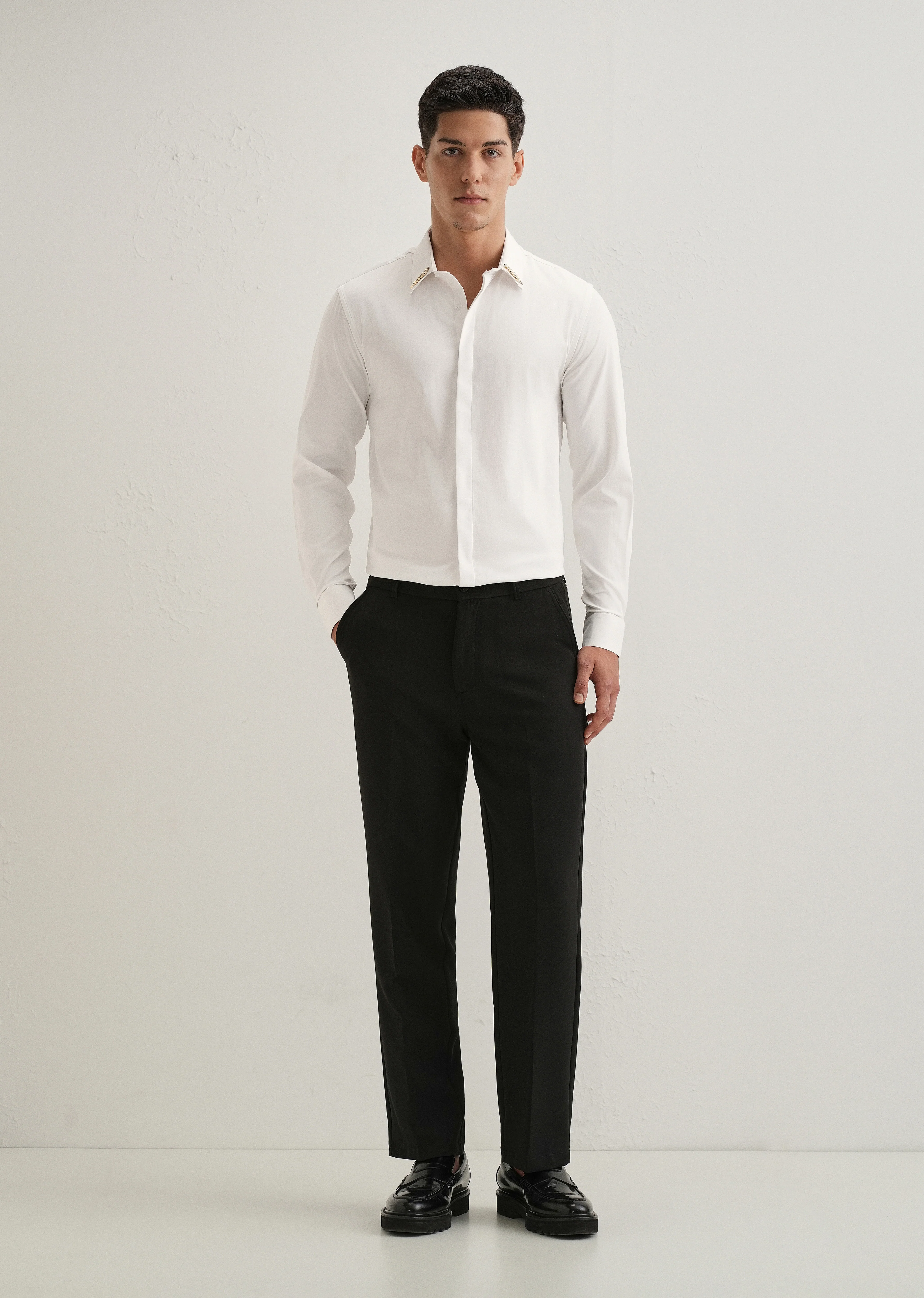 Gold Embellished Collar White Designer Shirt - Image 6