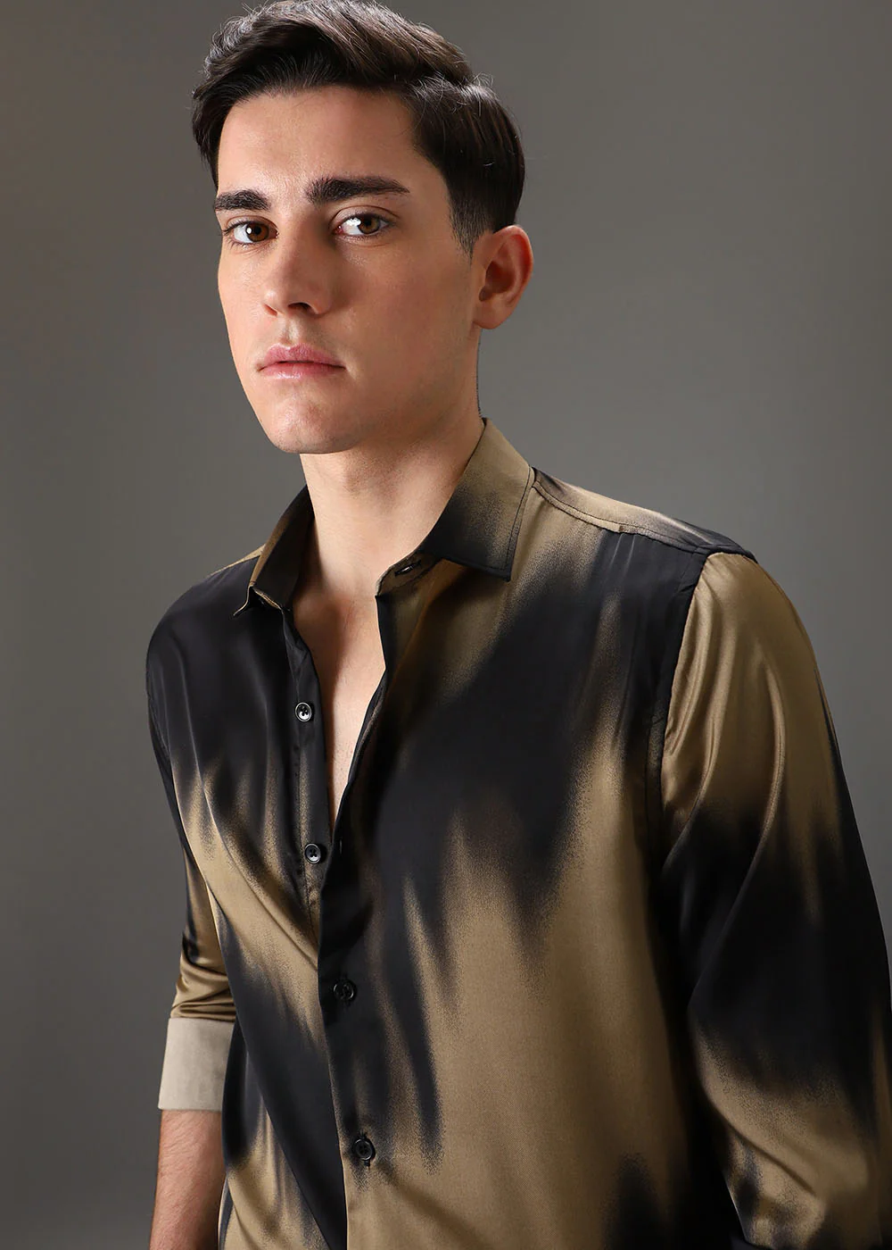 Golden Black Abstract Printed Shirt - Image 2
