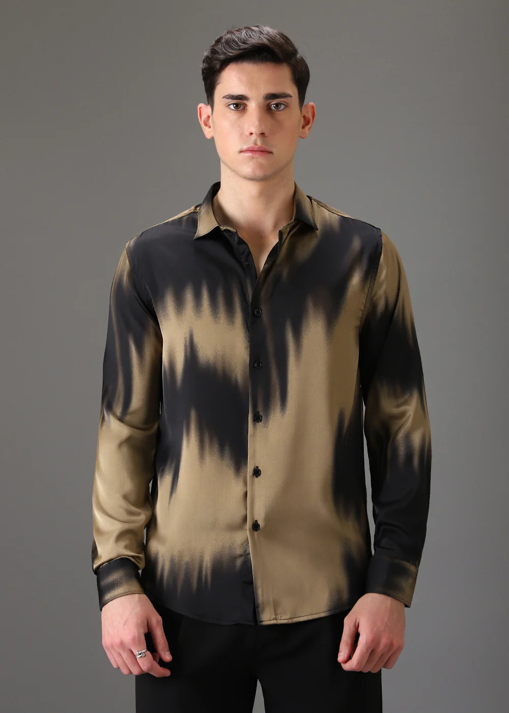 Golden Black Abstract Printed Shirt - Image 3