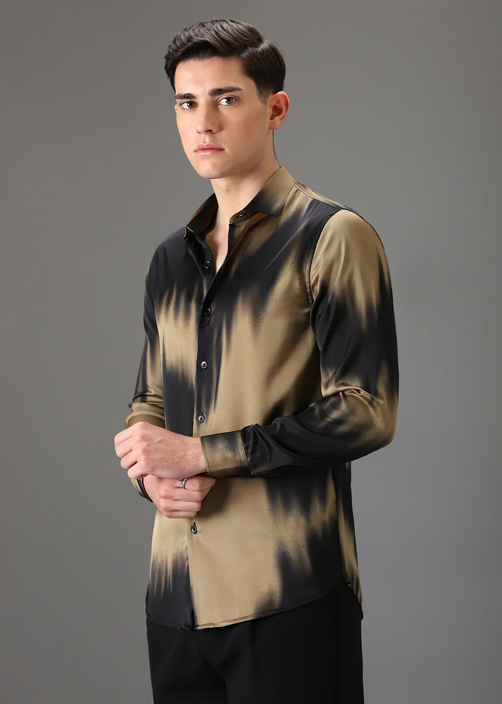 Golden Black Abstract Printed Shirt - Image 5