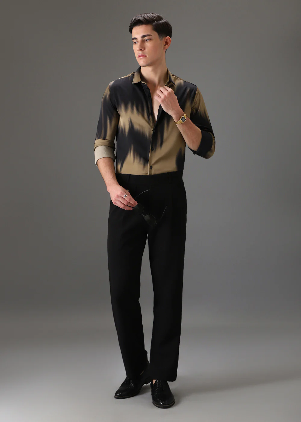 Golden Black Abstract Printed Shirt - Image 6