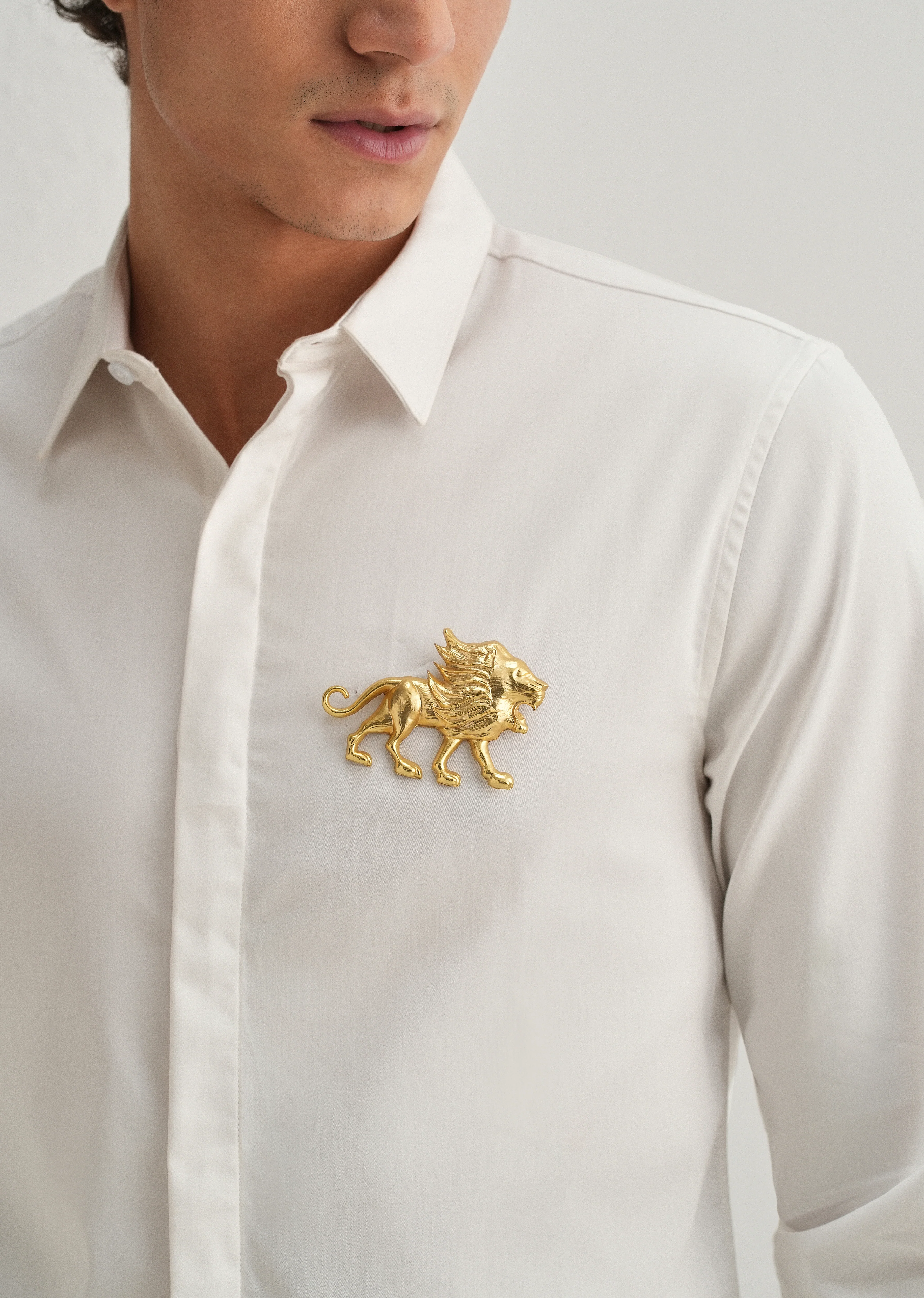 Golden Lion Brooch White Designer Shirt - Image 5