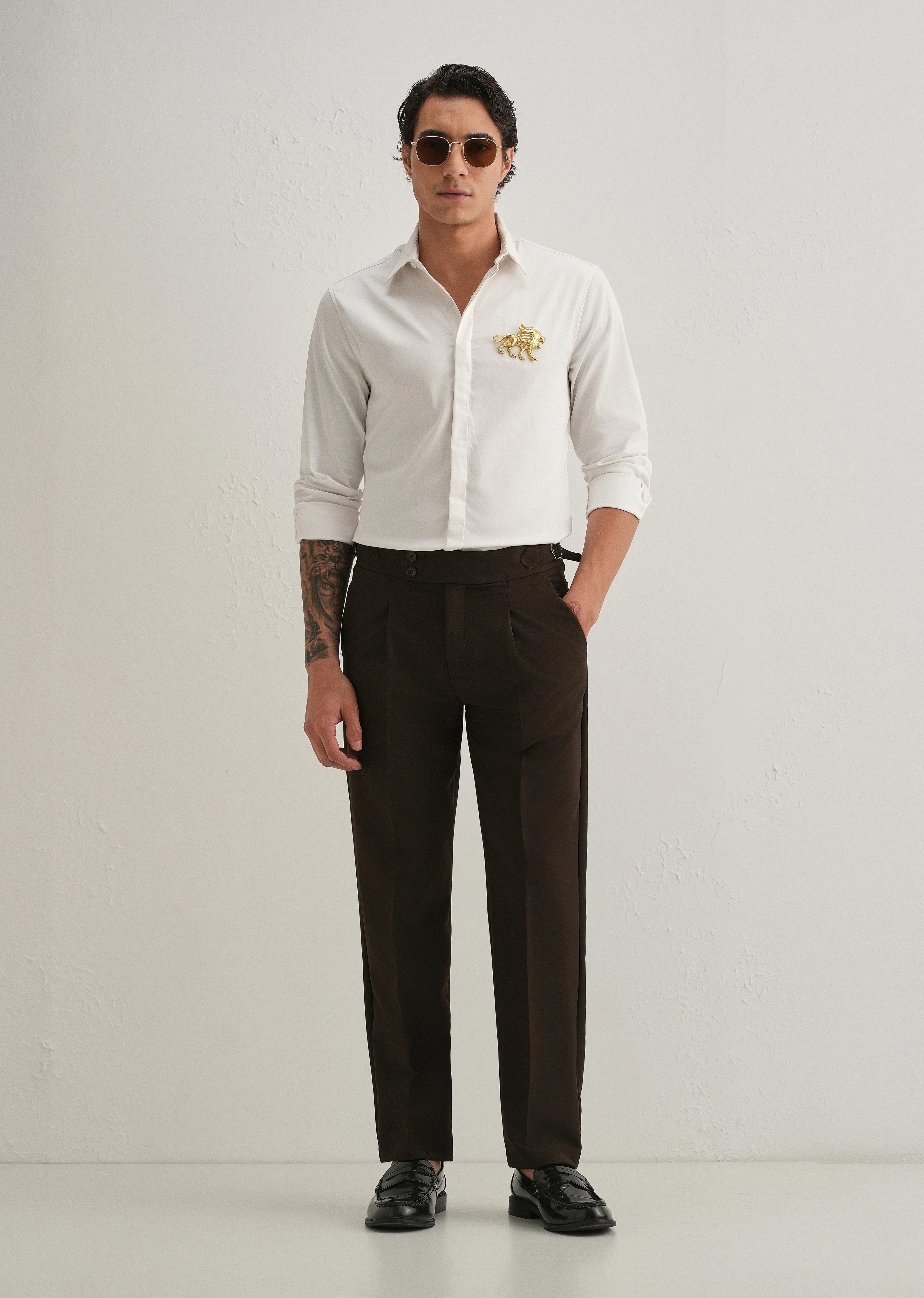 Golden Lion Brooch White Designer Shirt - Image 6