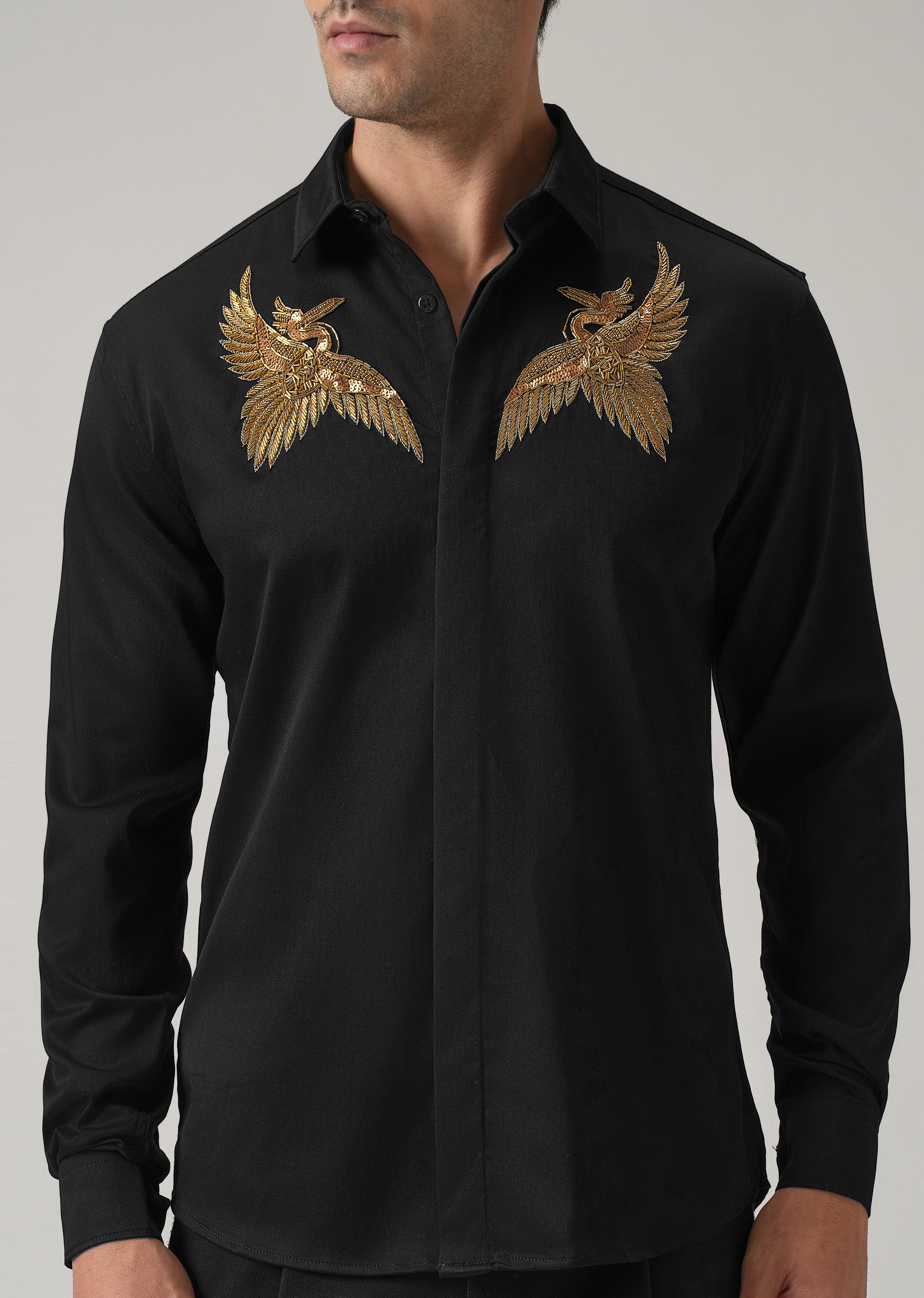 Golden Wing Handwork Black Designer Shirt - Image 7