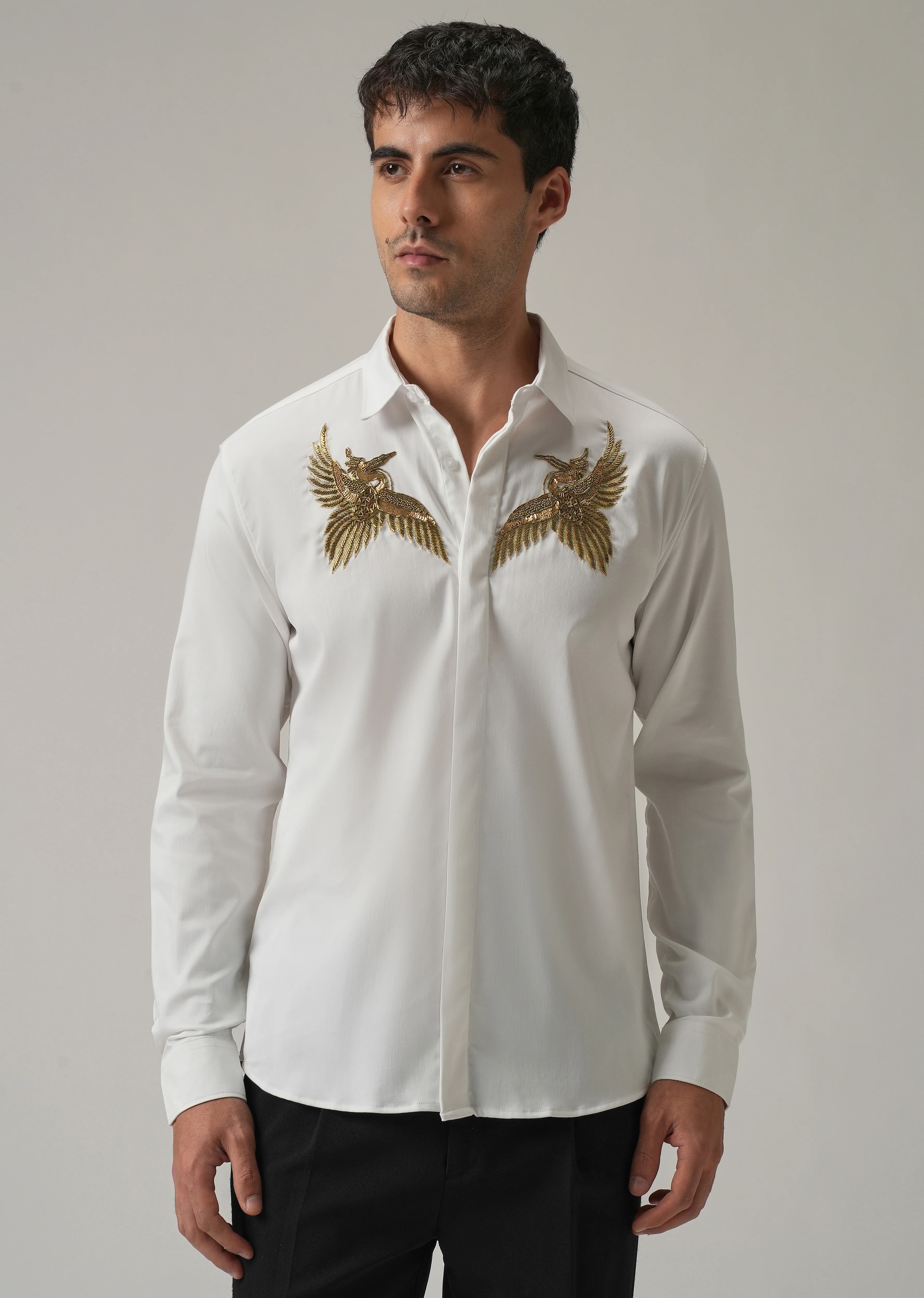 Golden Wing Handwork White Designer Shirt - Image 3