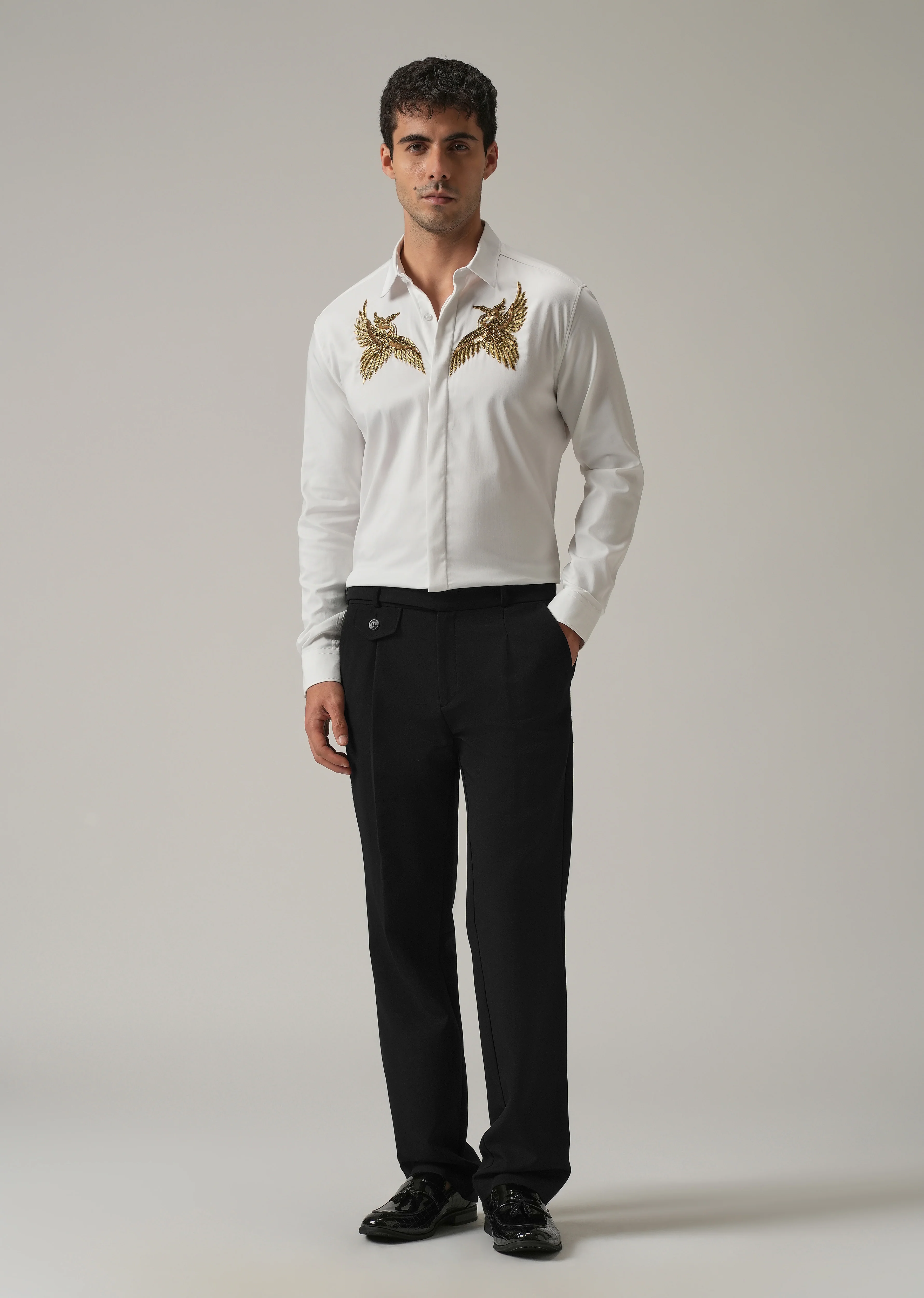 Golden Wing Handwork White Designer Shirt - Image 6