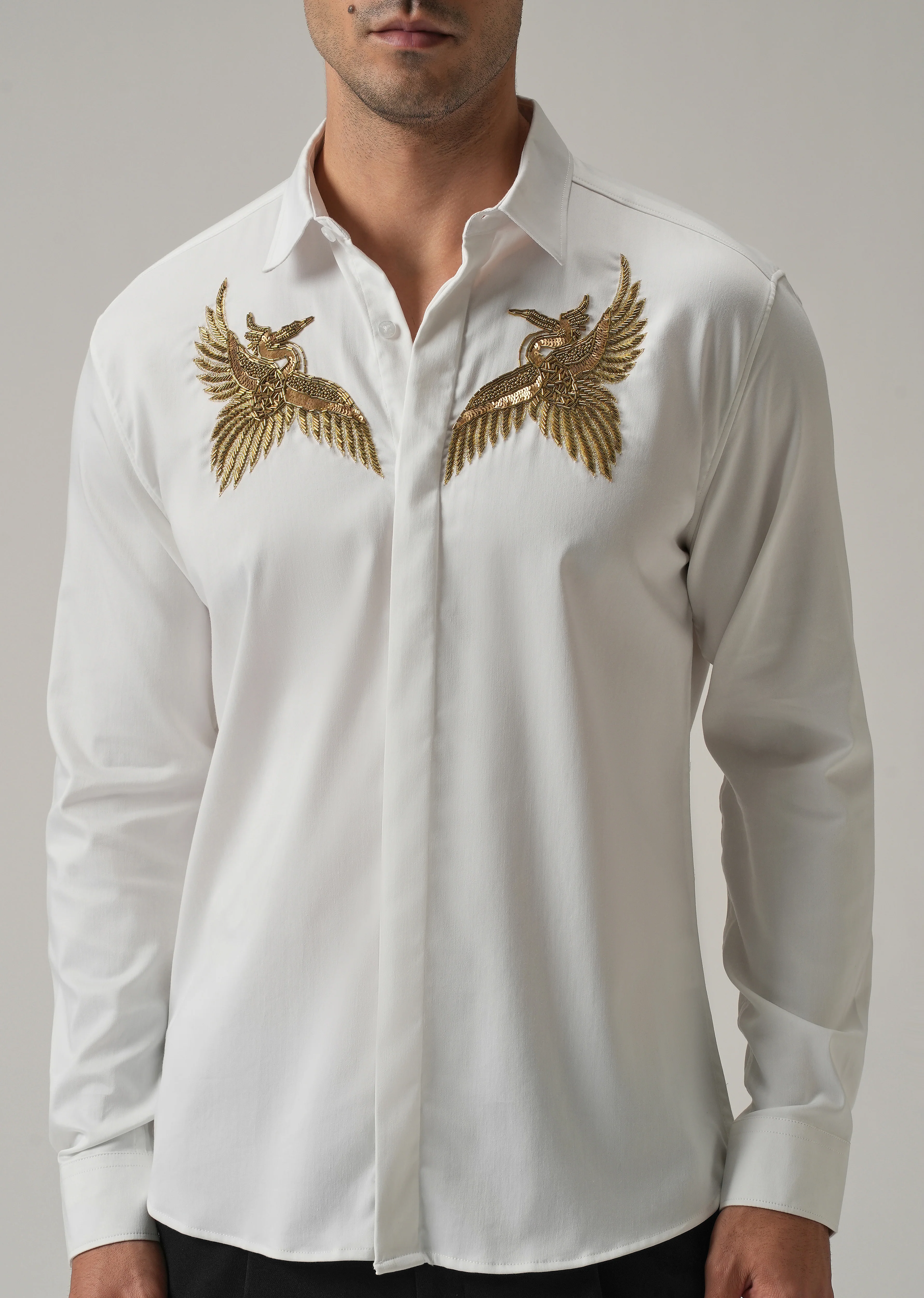 Golden Wing Handwork White Designer Shirt - Image 7