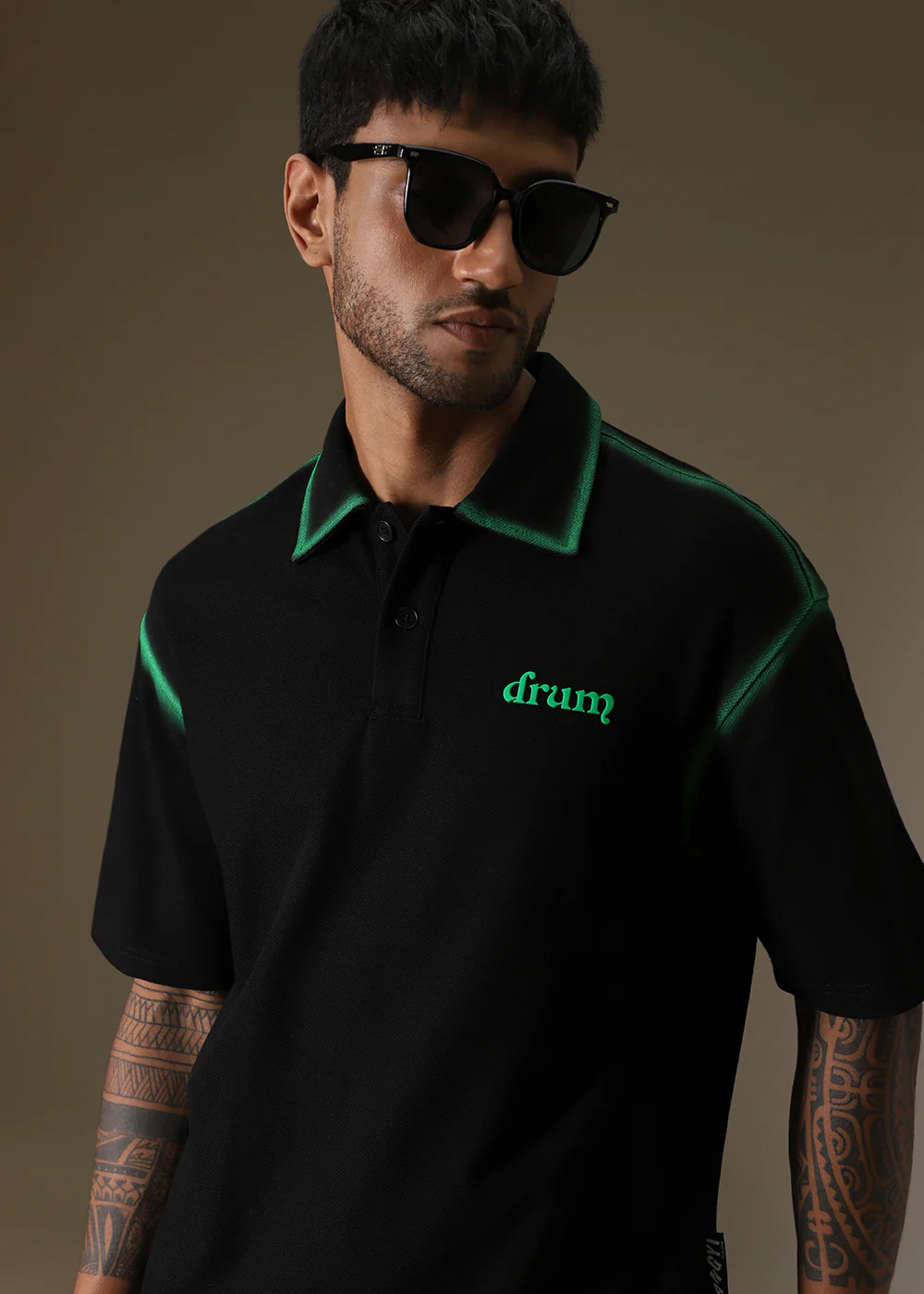 Gradient Green Drop Shoulder Polo T-shirt - Image 7