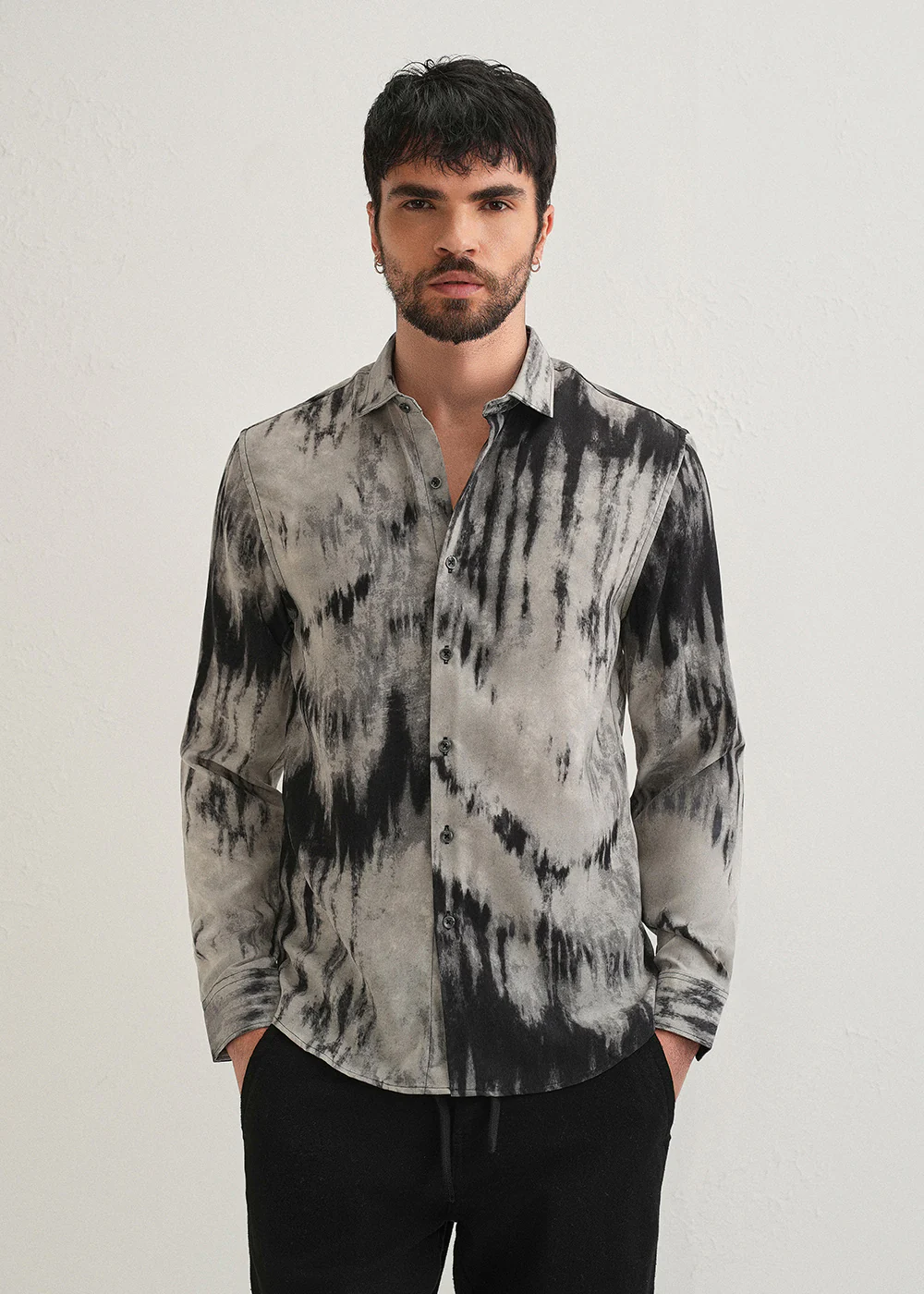 Gradient Grey Abstract Printed Shirt - Image 3