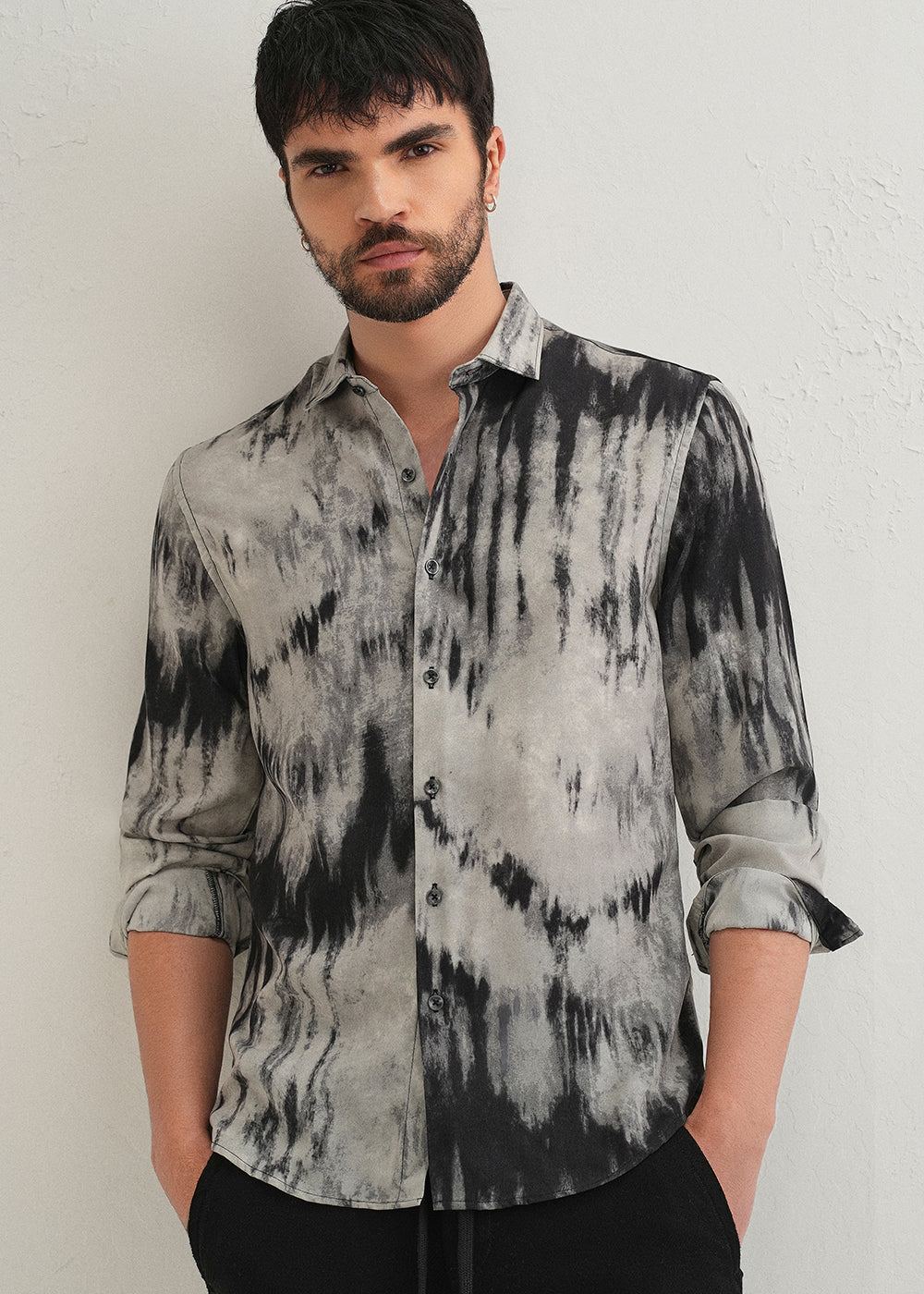 Gradient Grey Abstract Printed Shirt - Image 7