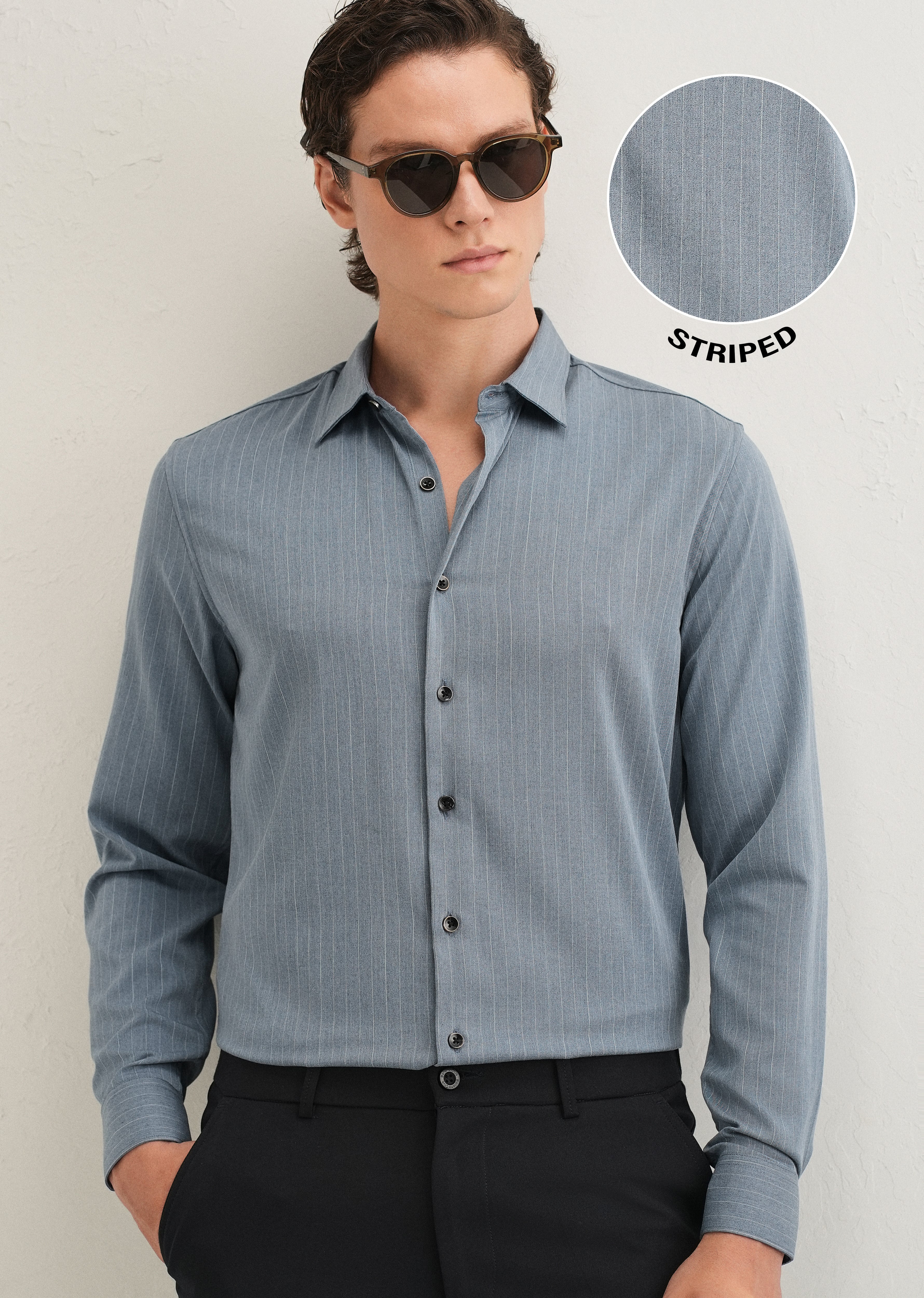 Graphite Blue Pin Striped Wrinkle Free Shirt - Image 3