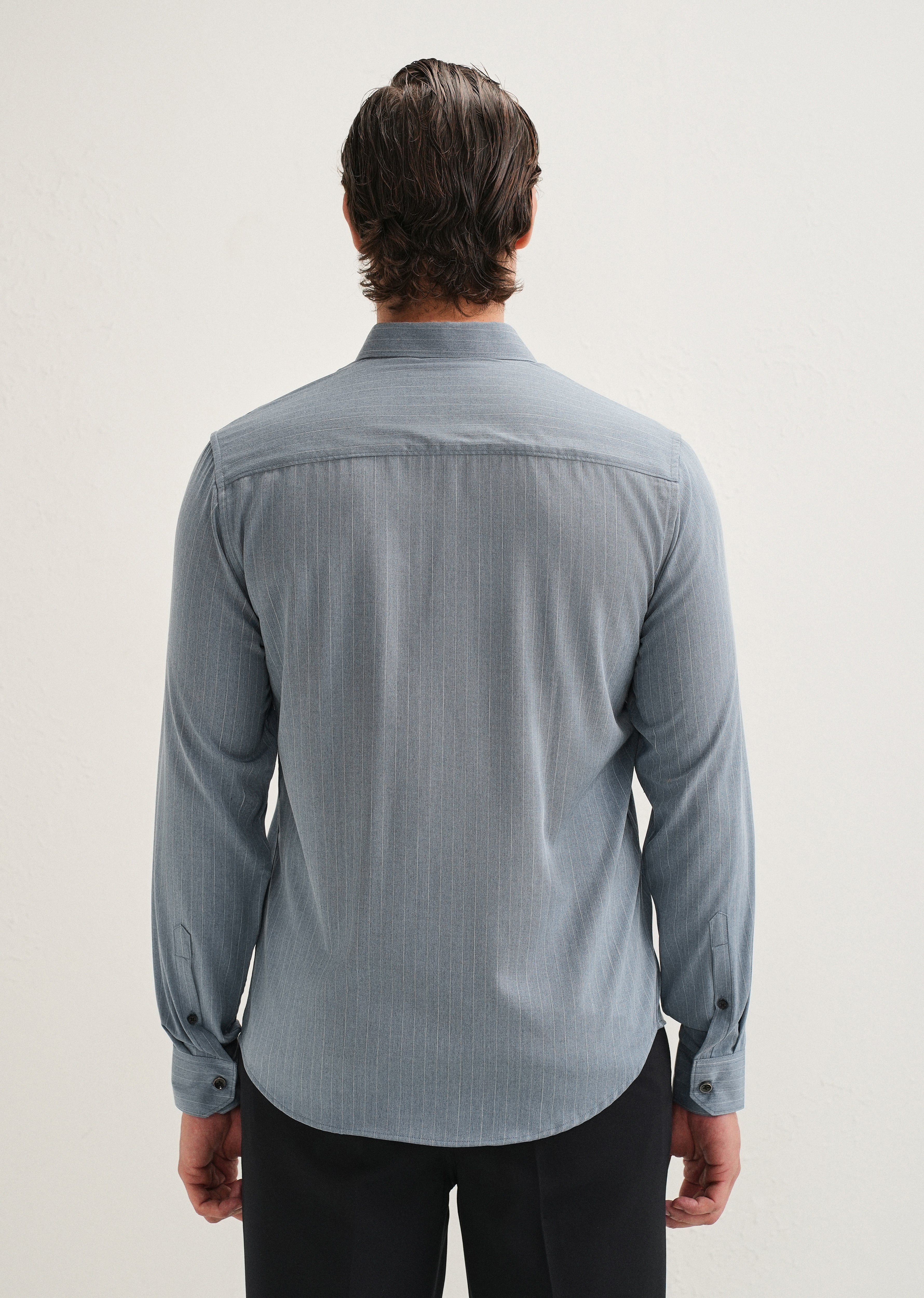 Graphite Blue Pin Striped Wrinkle Free Shirt - Image 5