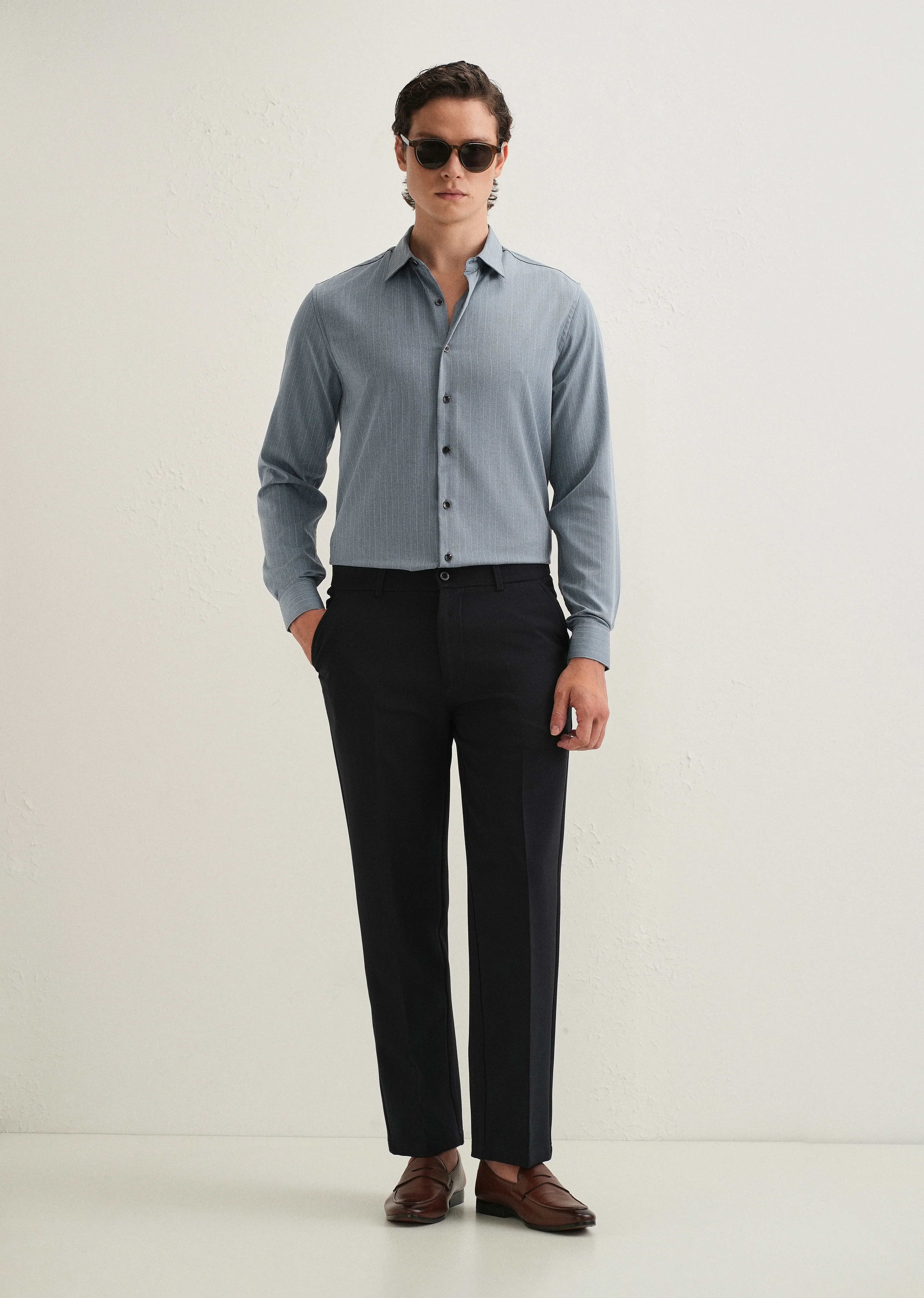Graphite Blue Pin Striped Wrinkle Free Shirt - Image 7