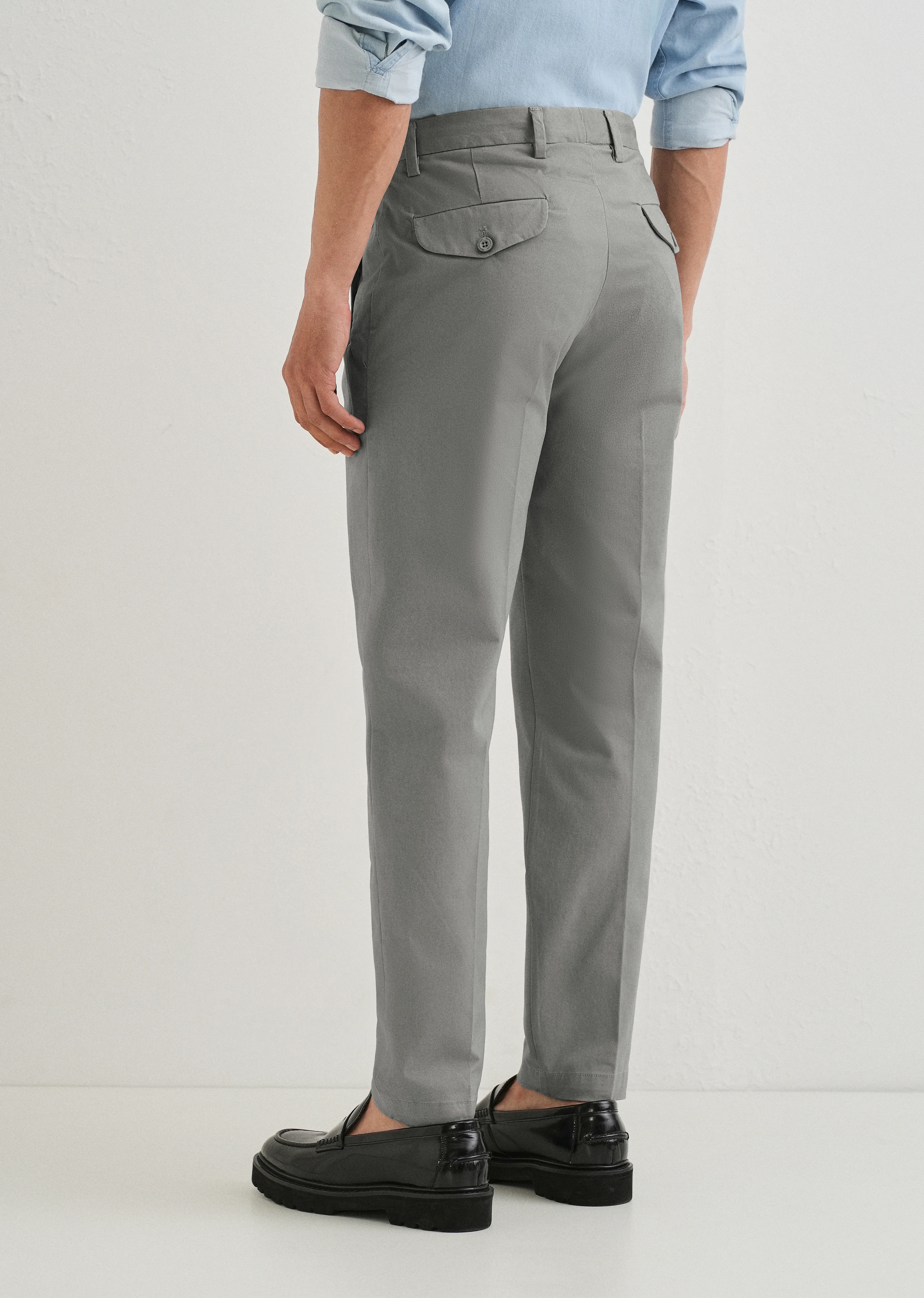 Graphite Grey Plain Pleated Chinos - Image 2