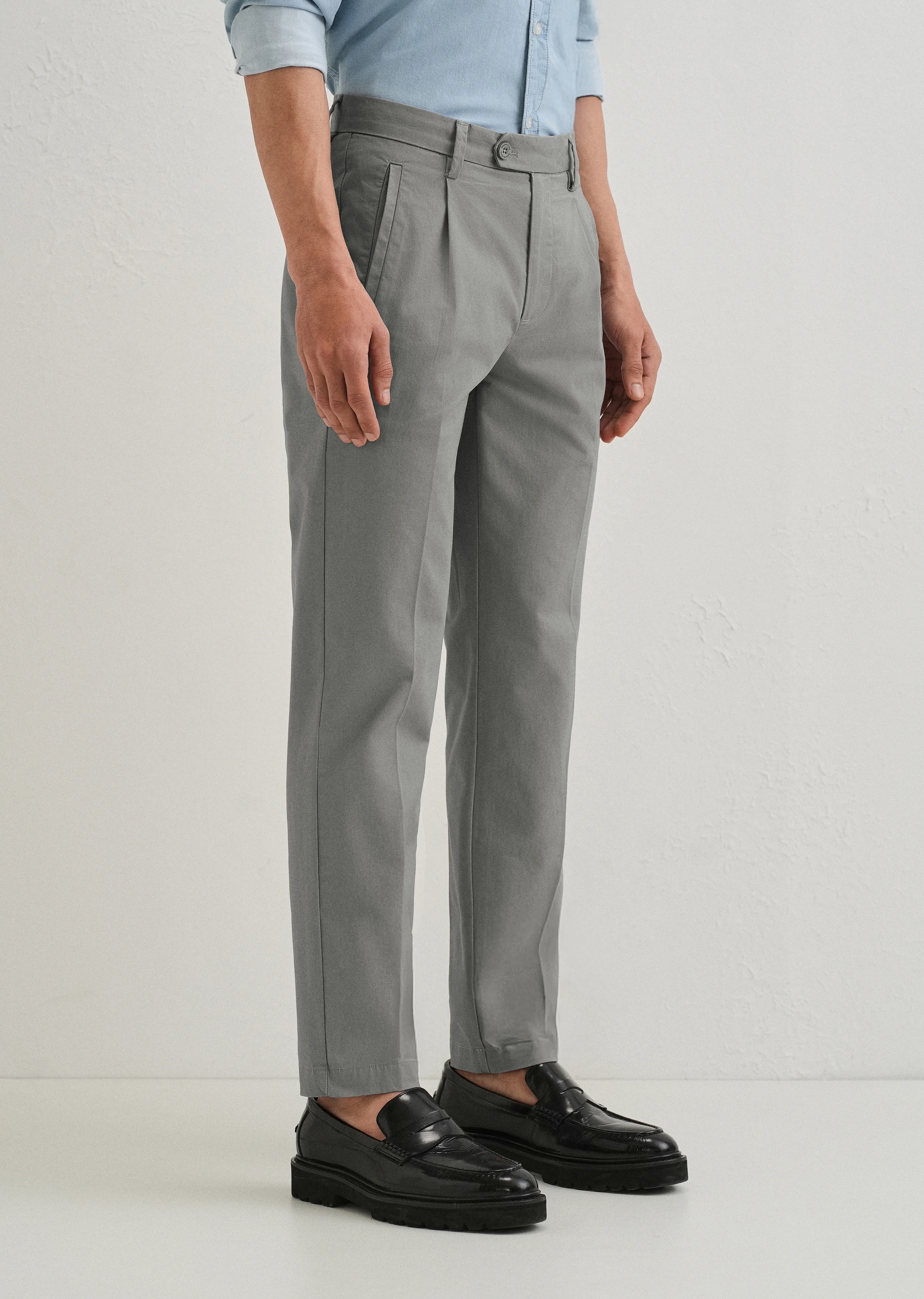 Graphite Grey Plain Pleated Chinos - Image 4