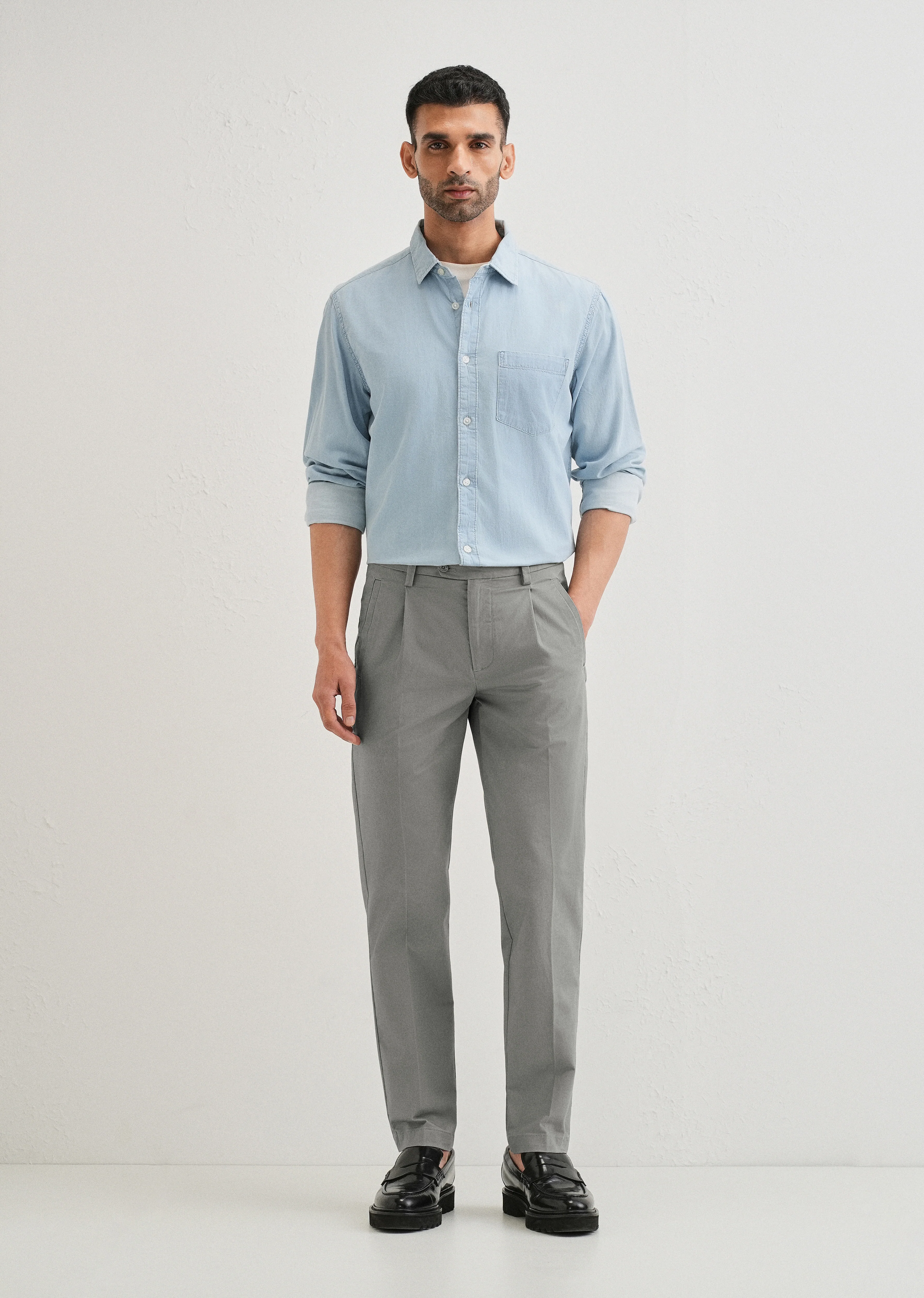 Graphite Grey Plain Pleated Chinos - Image 6
