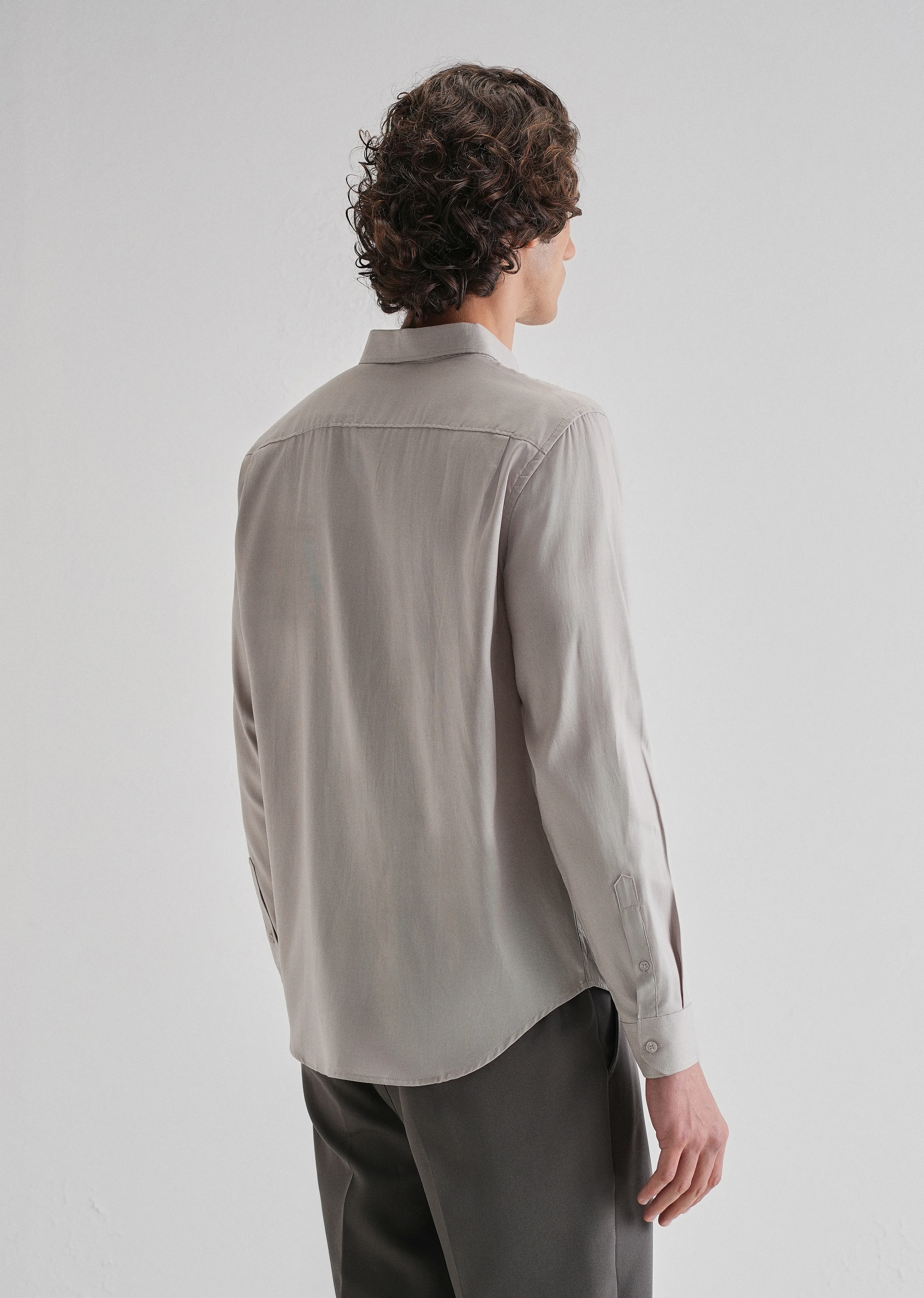 Gray Plain Blended Cotton Regular Fit Shirt - Image 2