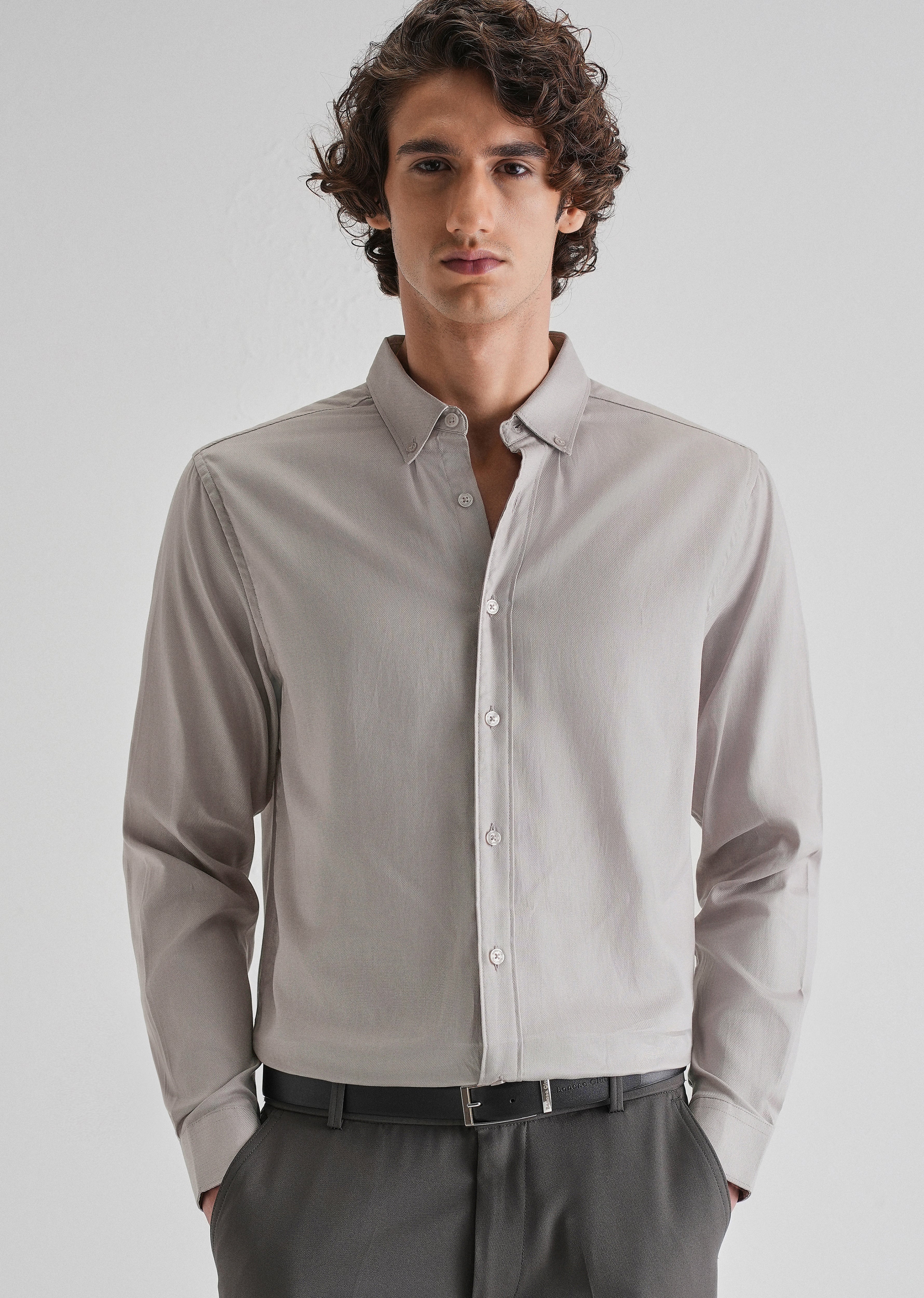 Gray Plain Blended Cotton Regular Fit Shirt - Image 7