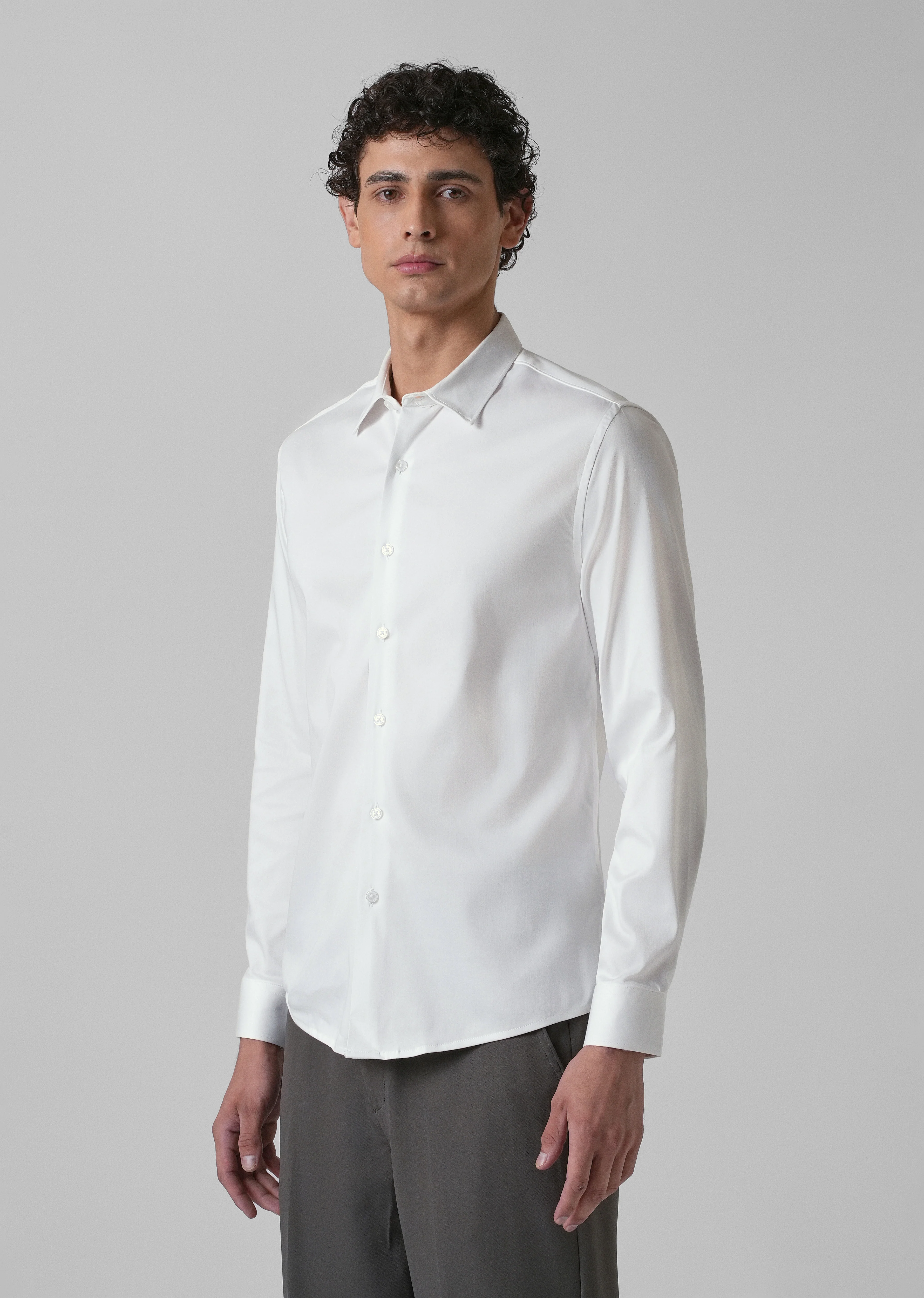 Greek White Plain Satin Shirt - Image 4