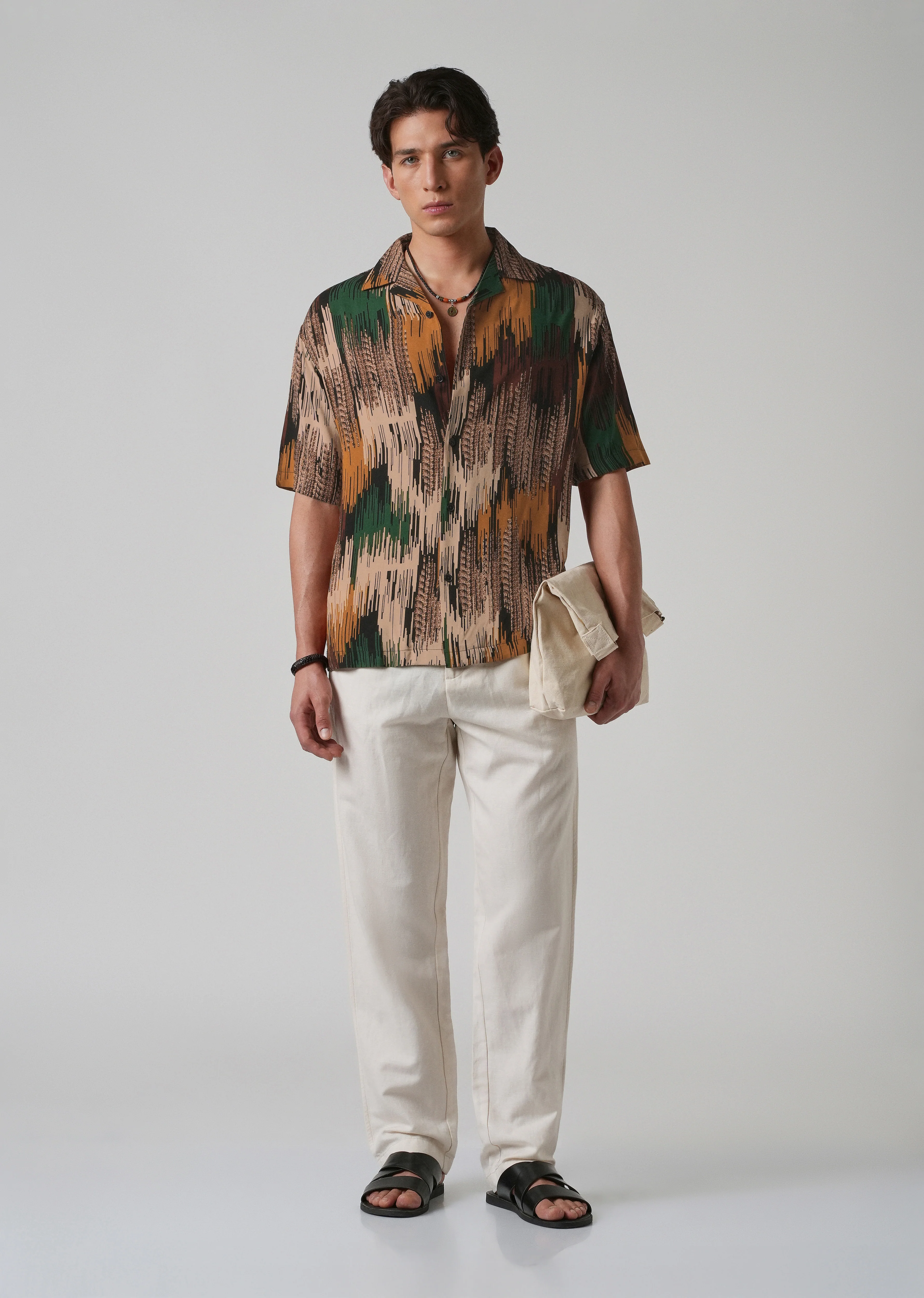 Green Abstract Brushstroke Oversized Feather Shirt - Image 6