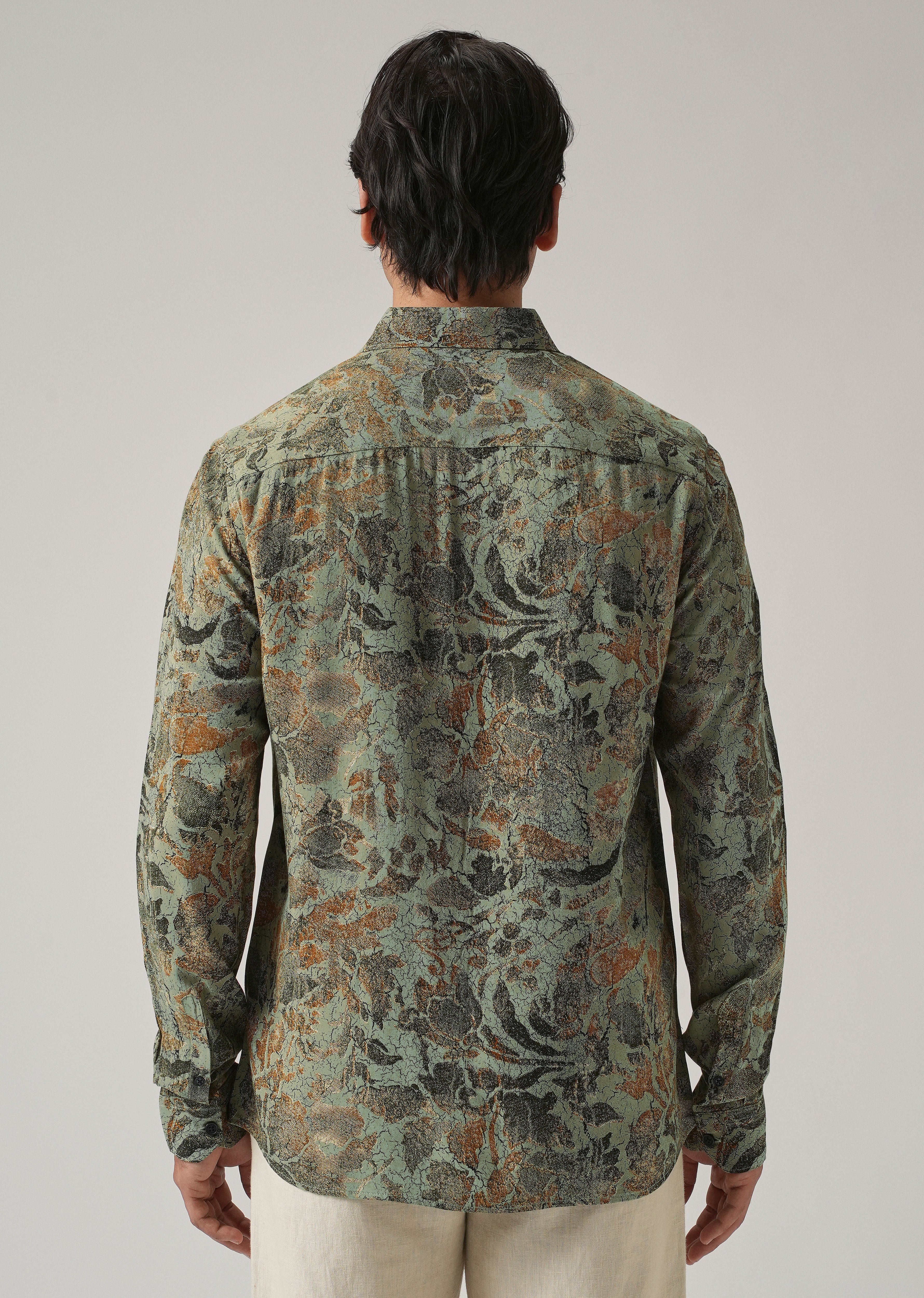 Green Abstract Distress Print Feather Shirt - Image 2
