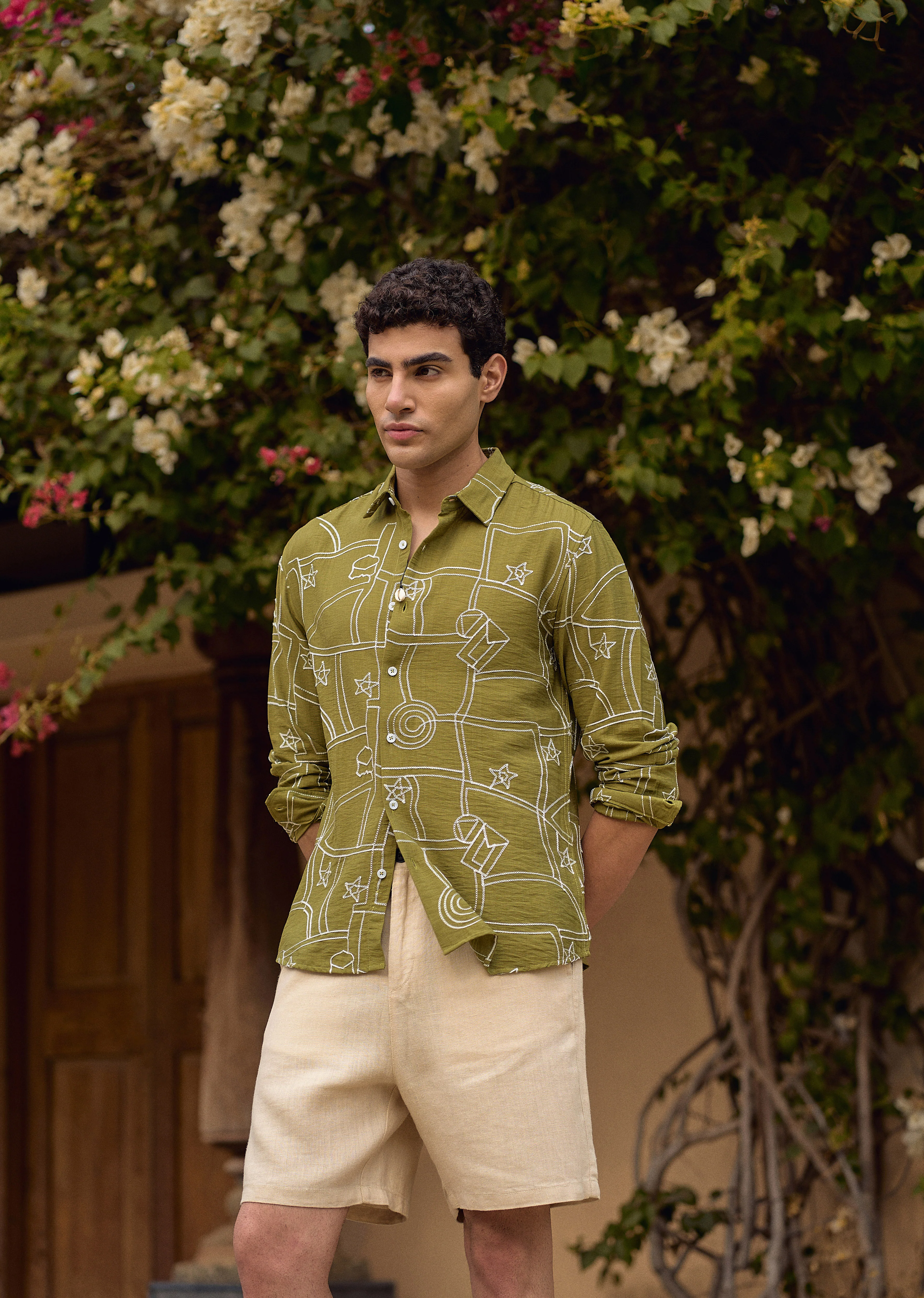Green Abstract Embroidery Shirt - Image 2