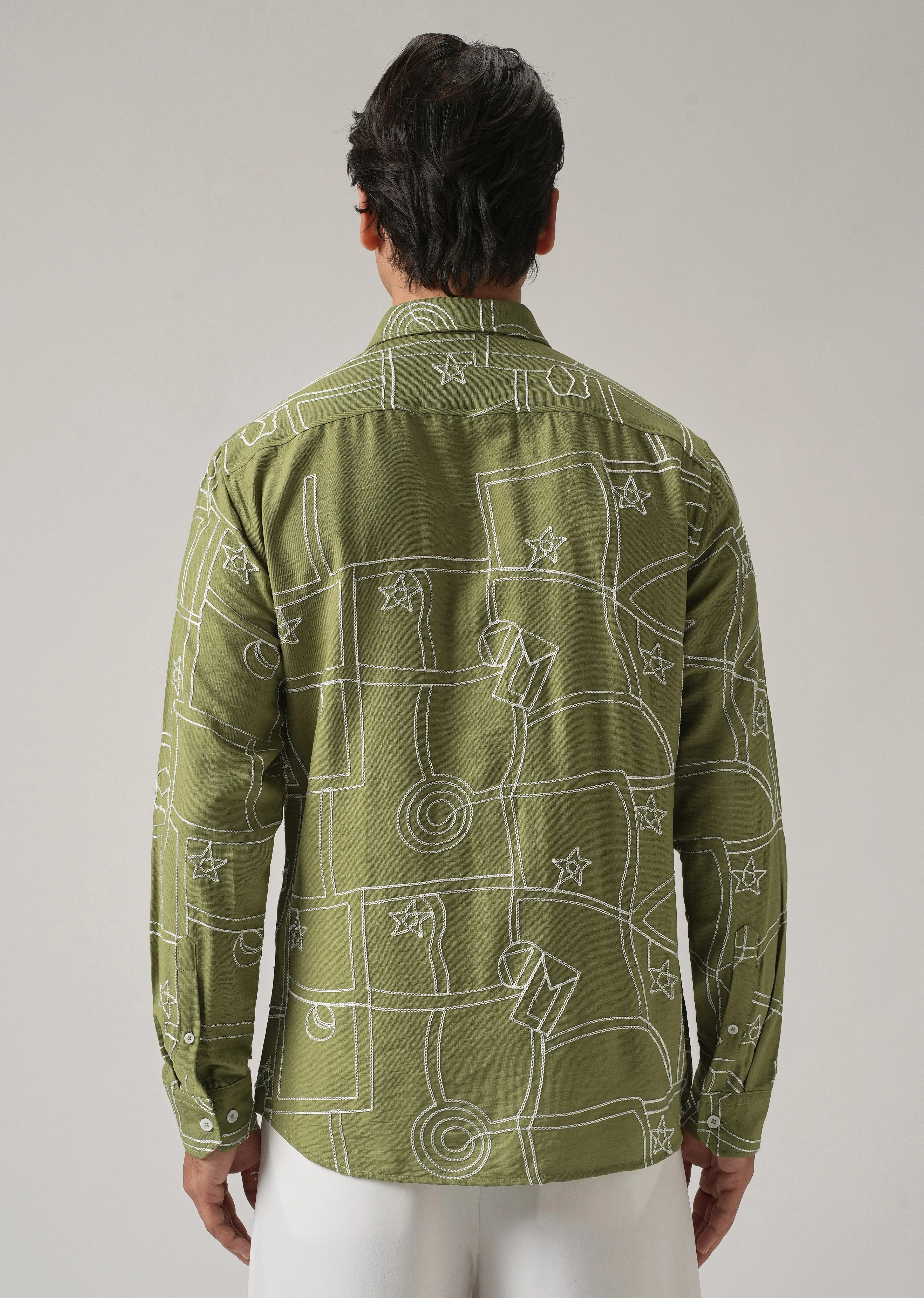 Green Abstract Embroidery Shirt - Image 3