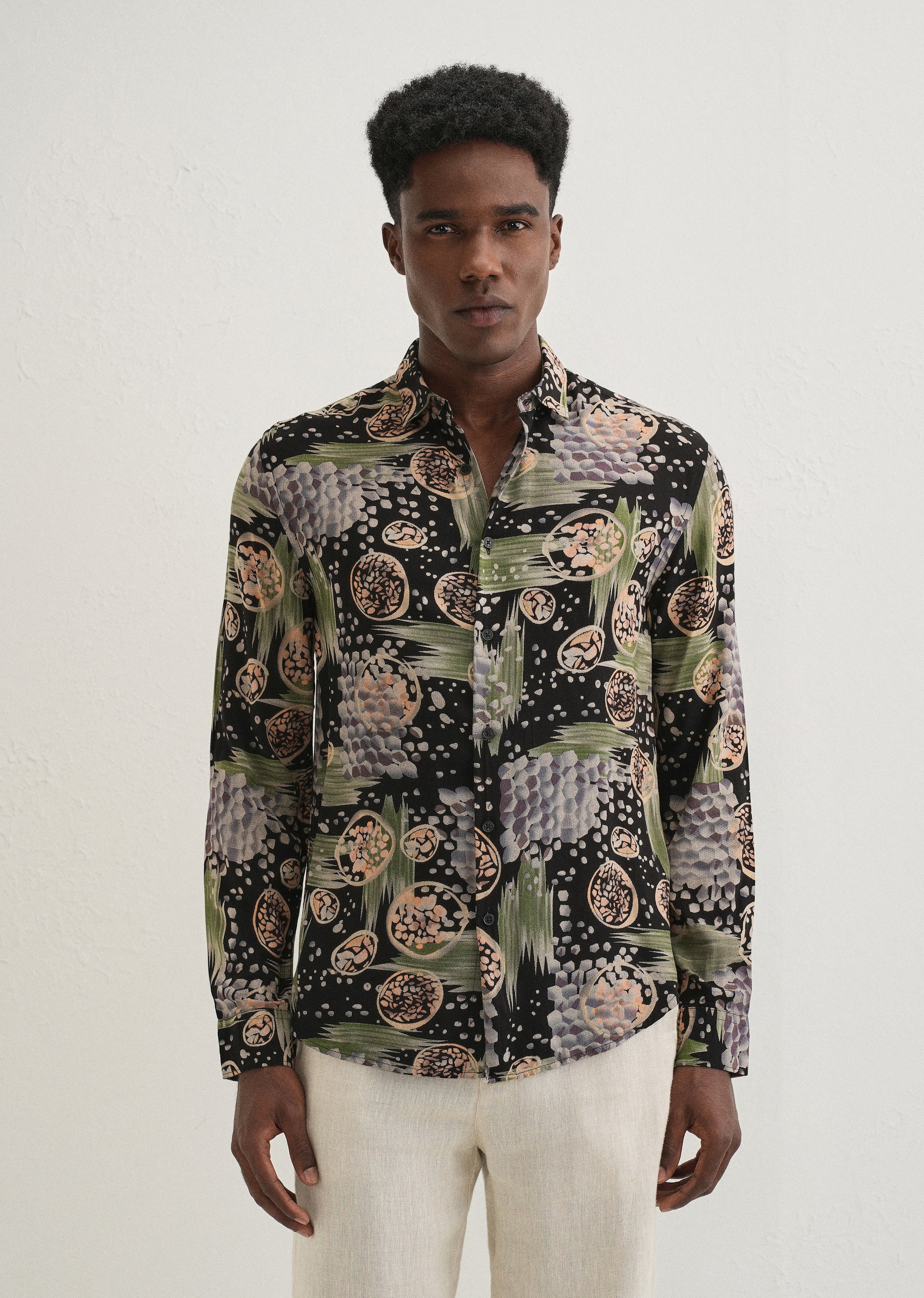 Green Abstract Feather Shirt - Image 3