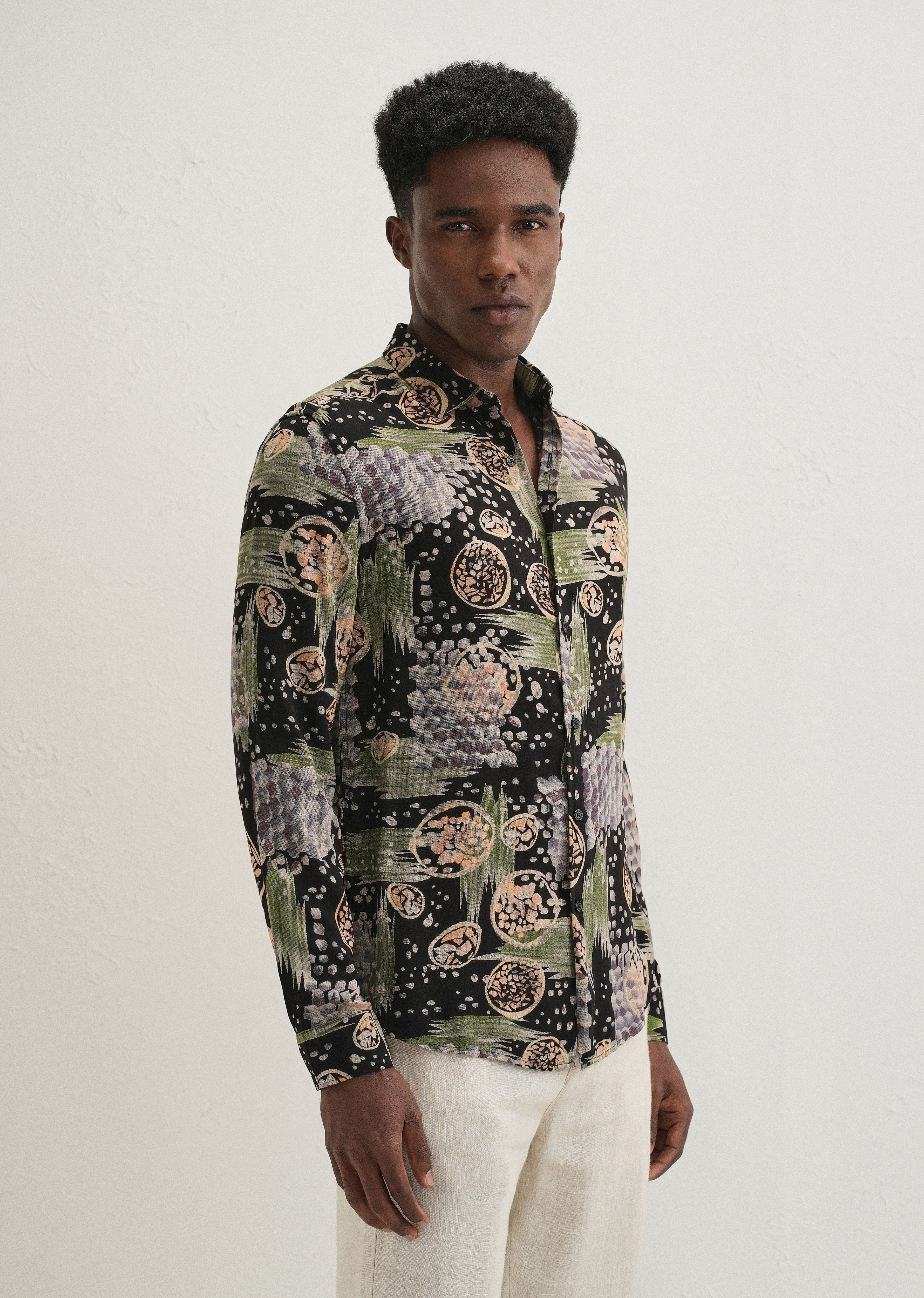 Green Abstract Feather Shirt - Image 5