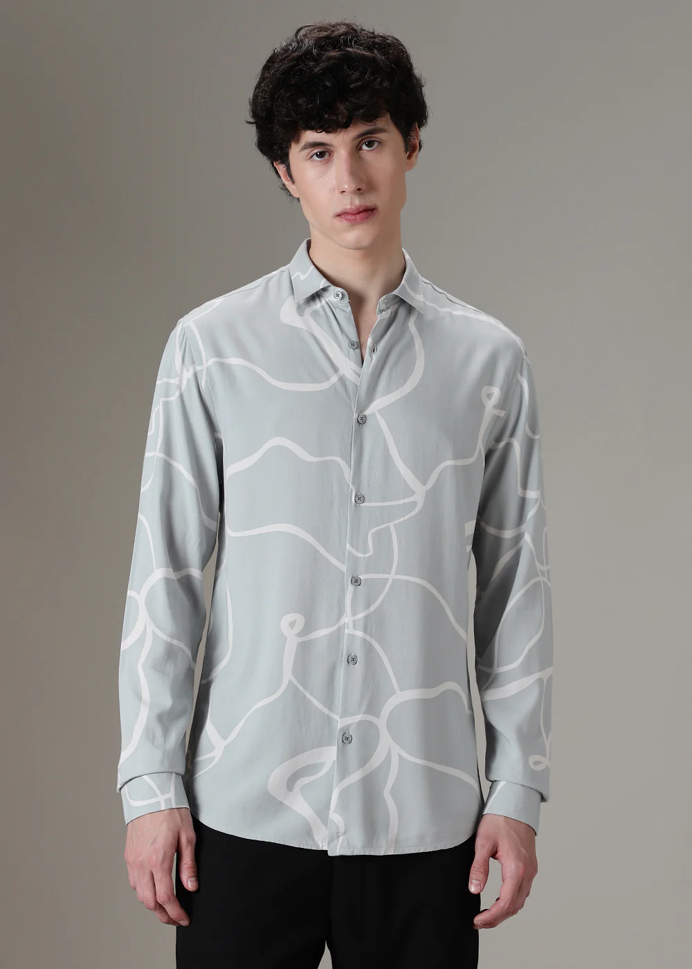 Green Abstract Line Printed Shirt - Image 3