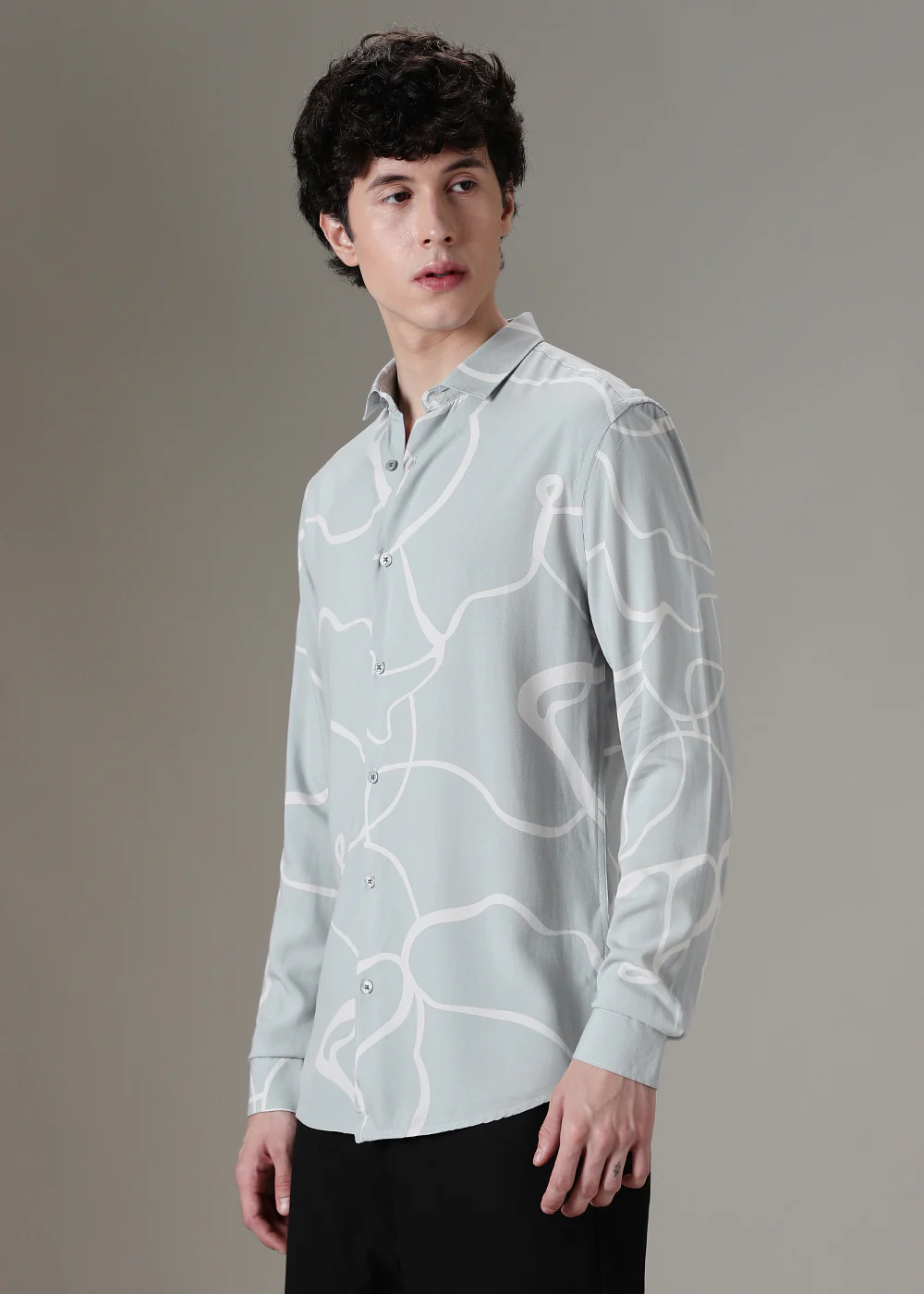 Green Abstract Line Printed Shirt - Image 5